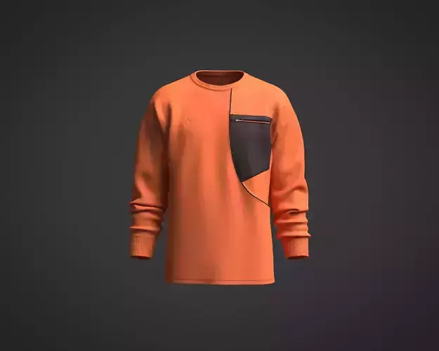 Men Orange and Black O-Neck Spliced Pocket Asymmetrical T-Shirt
