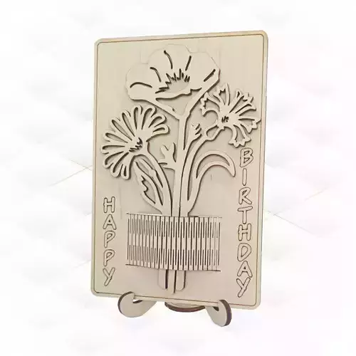Birthday card bouquet of flowers design laser cut 3D print model