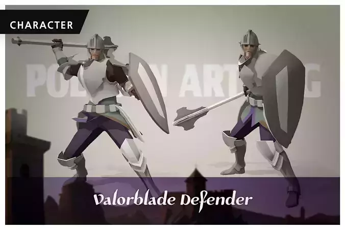 Polygon Art RPG -  Valorblade Defender Low-poly 3D model