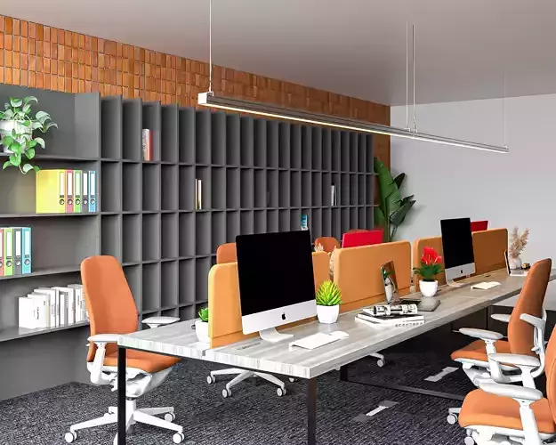 Team Workspace with Semi Industrial Feel Home Office Interior