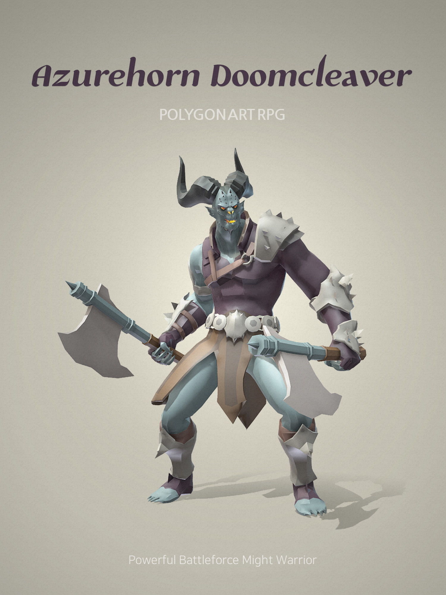 Polygon Art RPG - Azurehorn Doomcleaver Low-poly 3D model_2