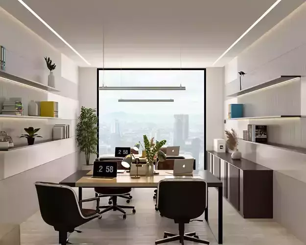 Minimalist Coworking Spaces Home Office Interior Design Low-poly 3D model