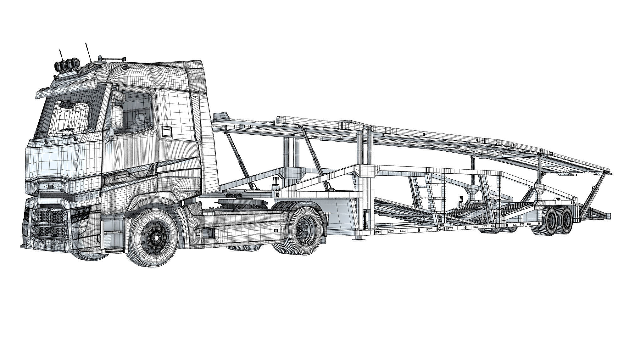 Car Carrier Semi Truck Trailer 3D model_16