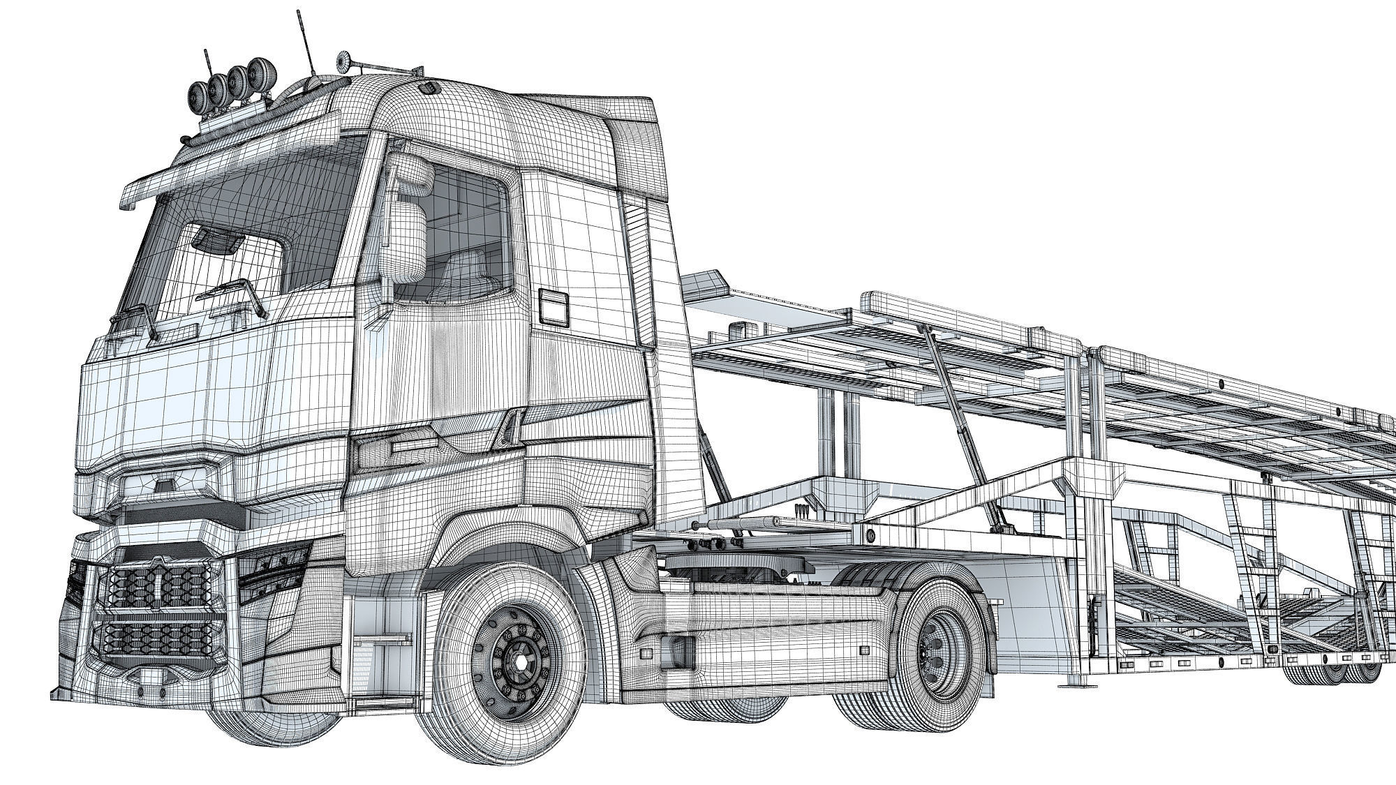 Car Carrier Semi Truck Trailer 3D model_20