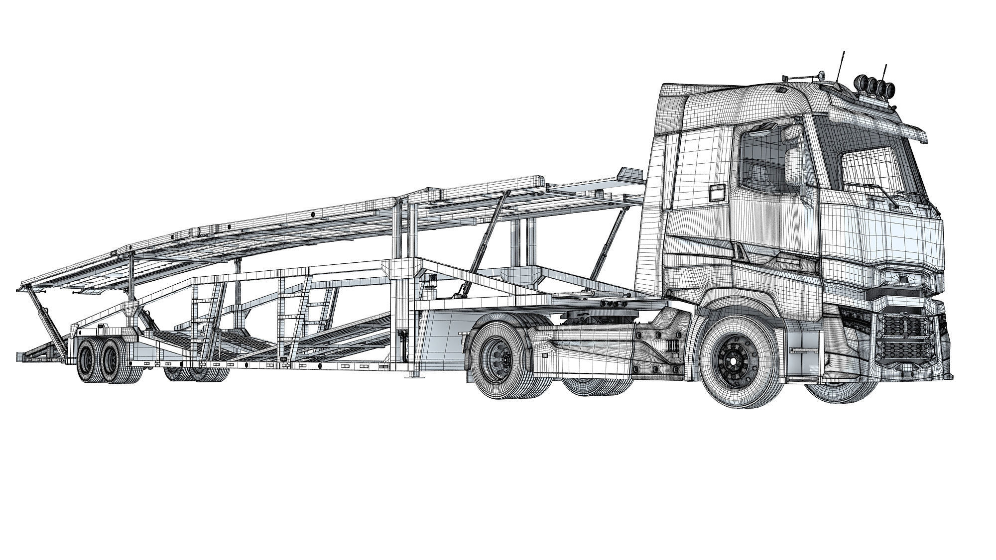 Car Carrier Semi Truck Trailer 3D model_19