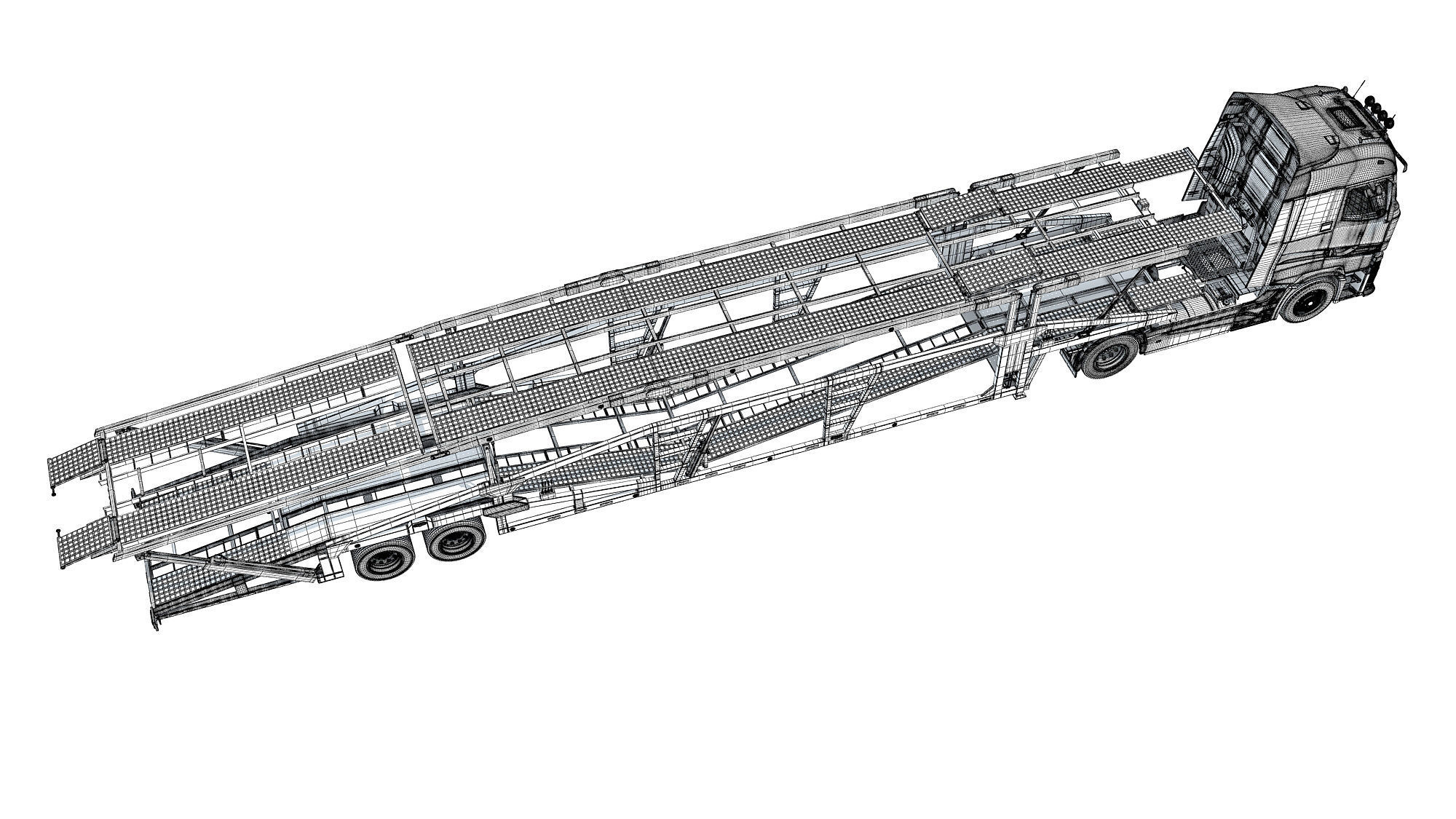 Car Carrier Semi Truck Trailer 3D model_18