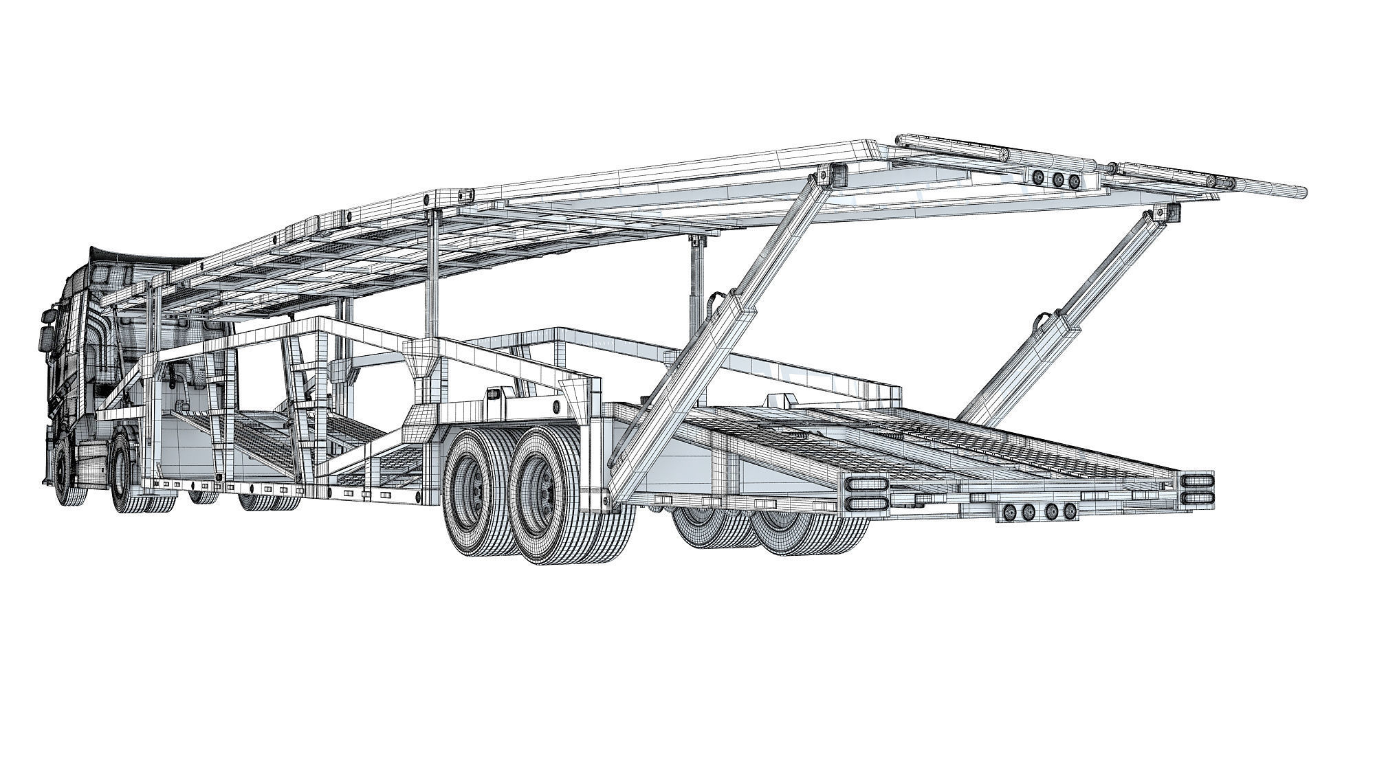 Car Carrier Semi Truck Trailer 3D model_17