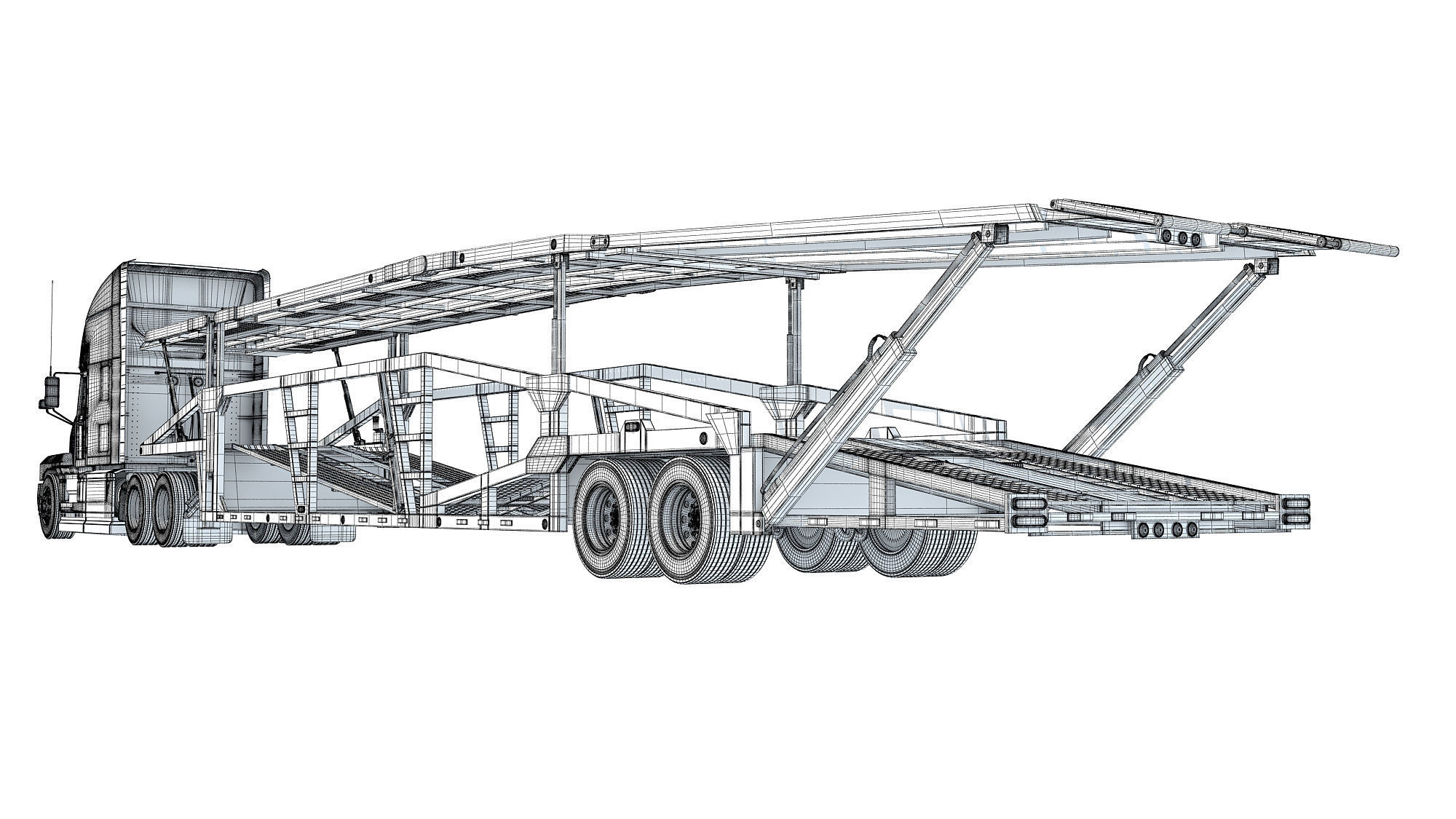 Car Hauler Trailer Semi Truck  3D model_17