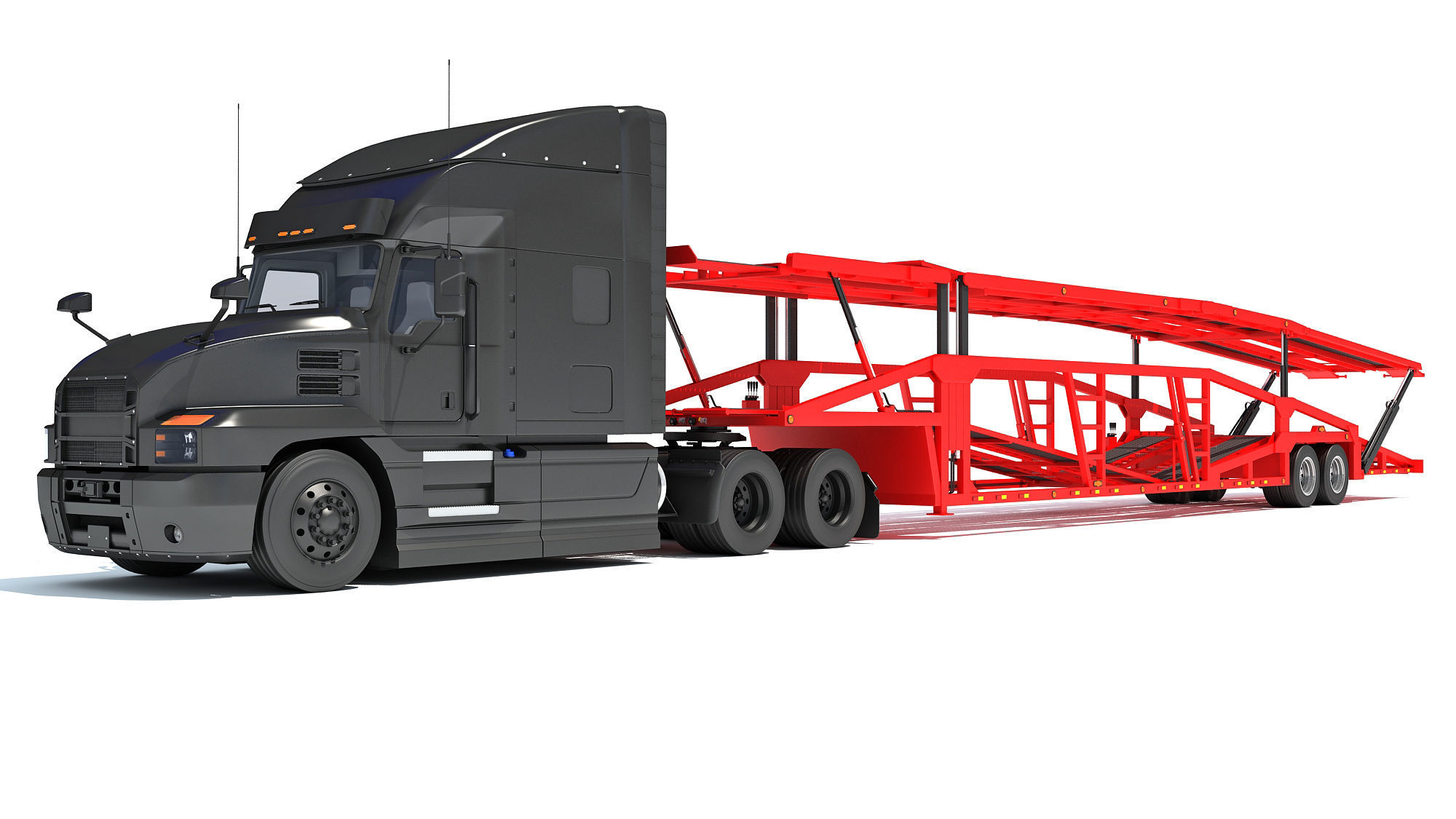 Car Hauler Trailer Semi Truck  3D model_8