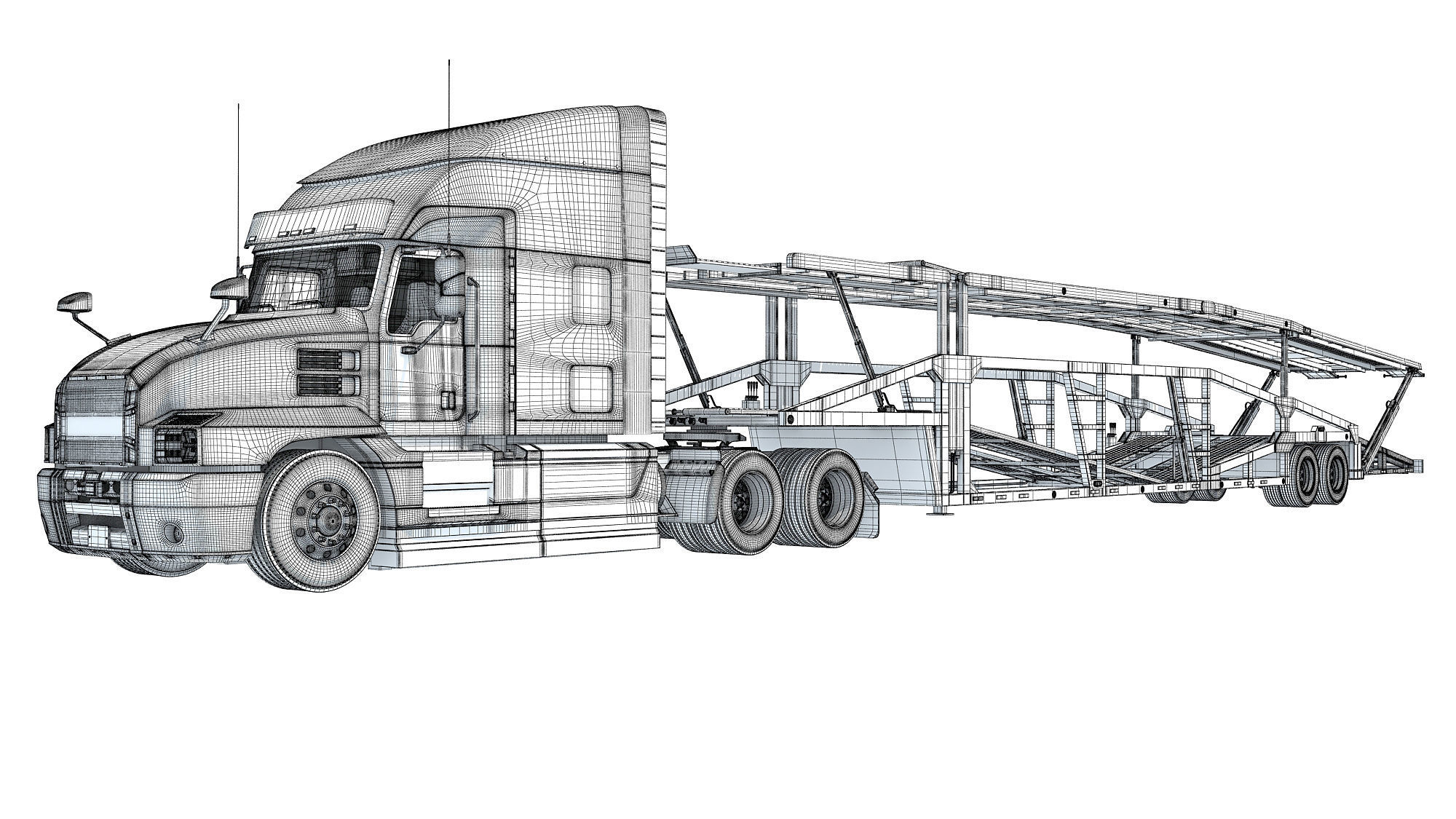 Car Hauler Trailer Semi Truck  3D model_16