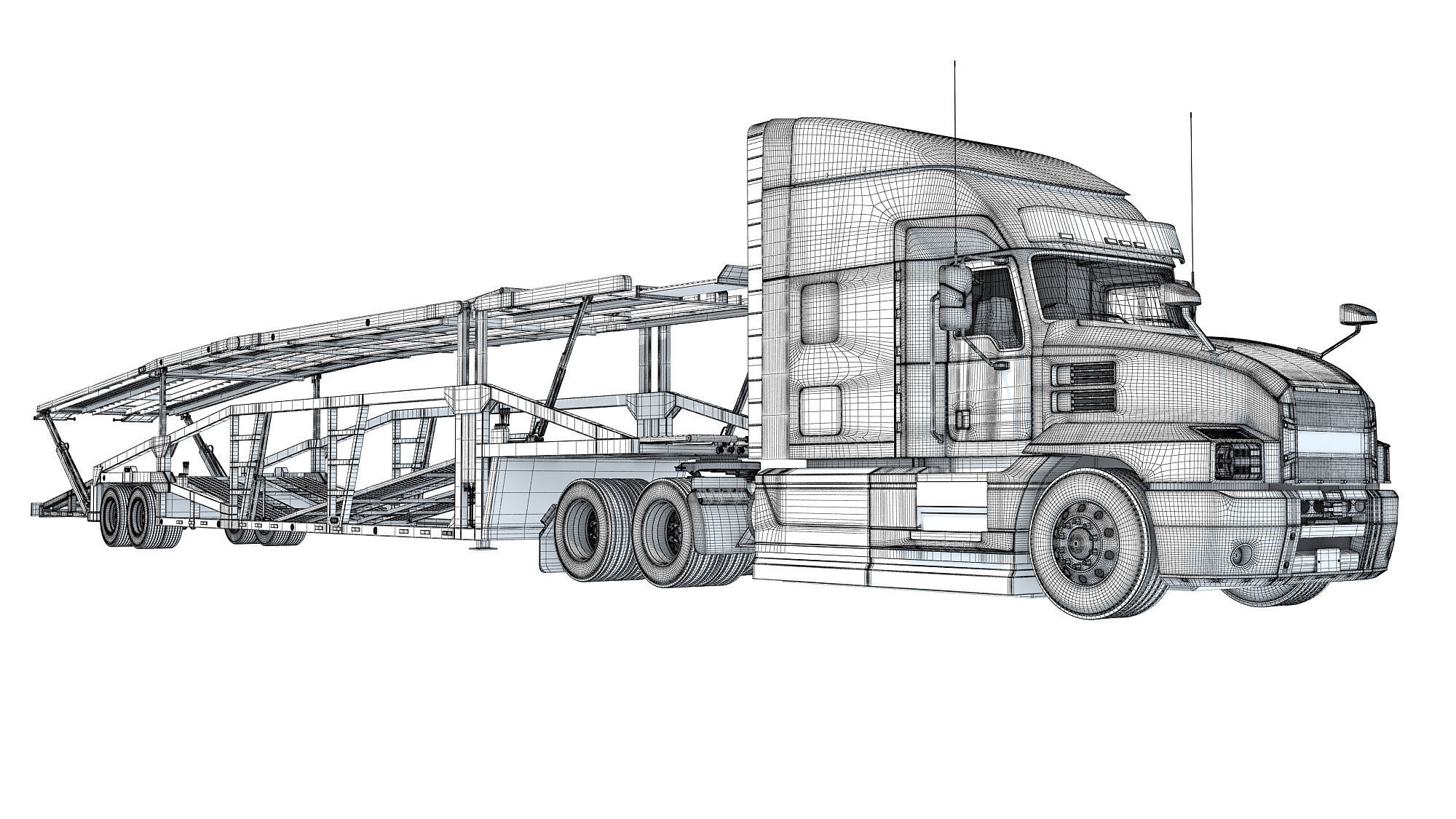 Car Hauler Trailer Semi Truck  3D model_19