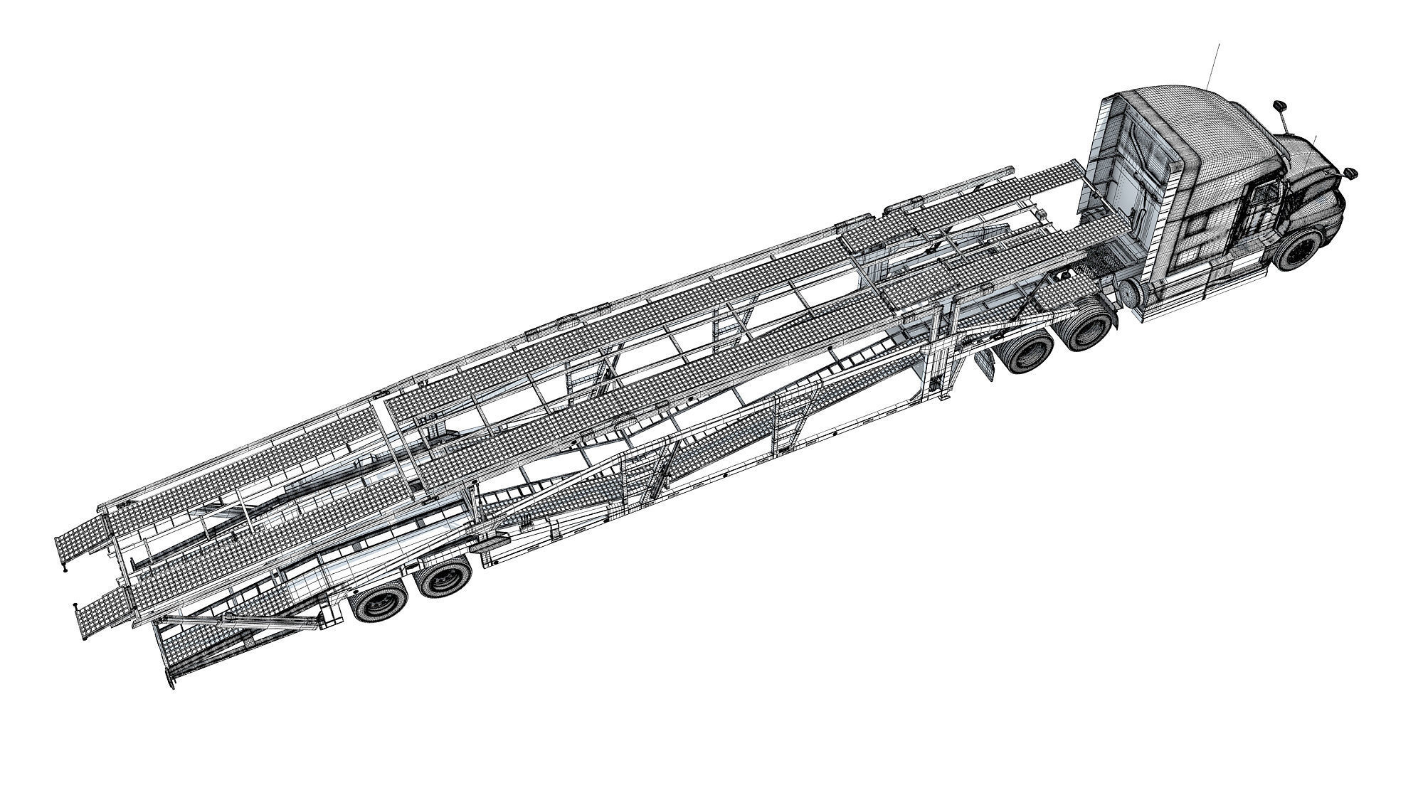 Car Hauler Trailer Semi Truck  3D model_18