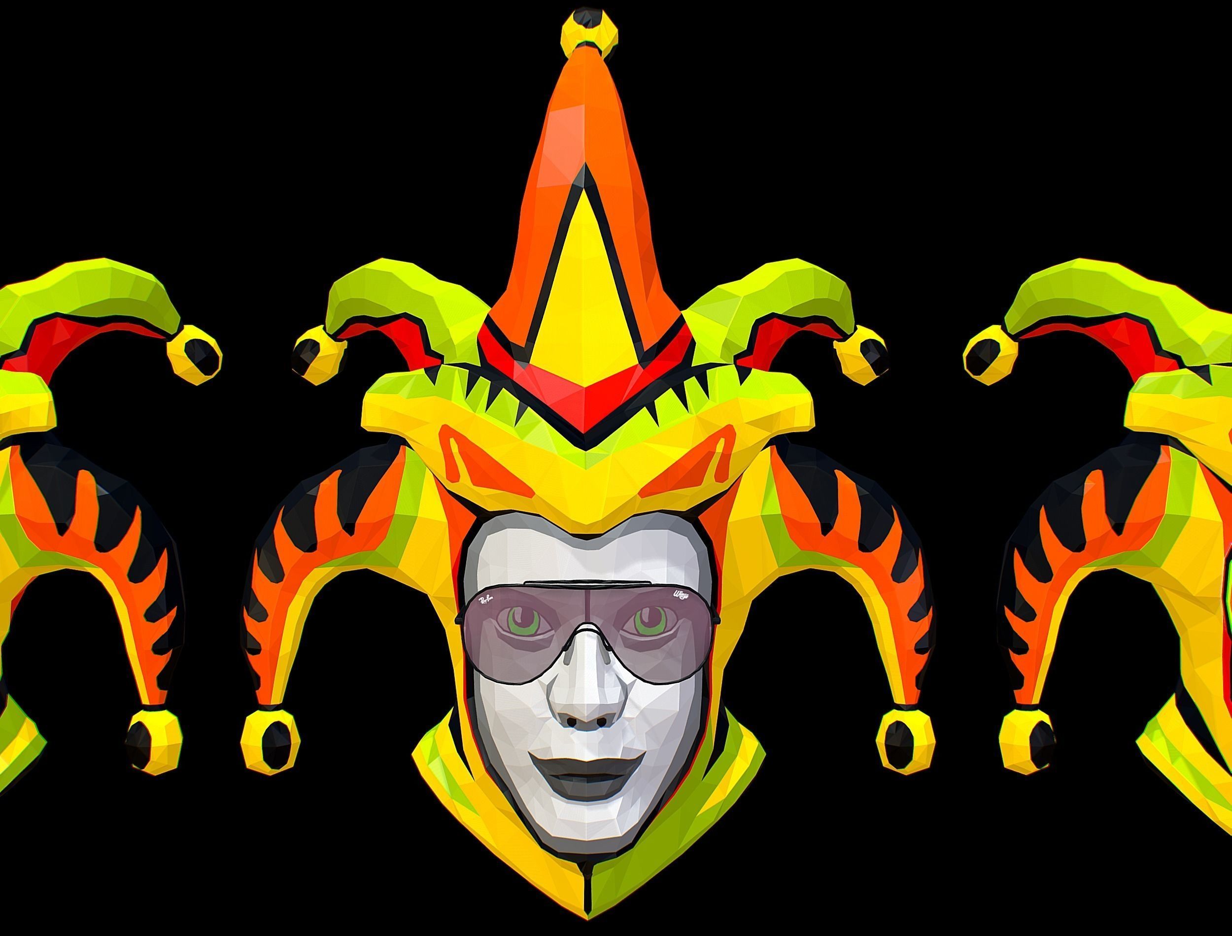 Stylized 3D Joker Clown Mask Jester Low-poly 3D model_18
