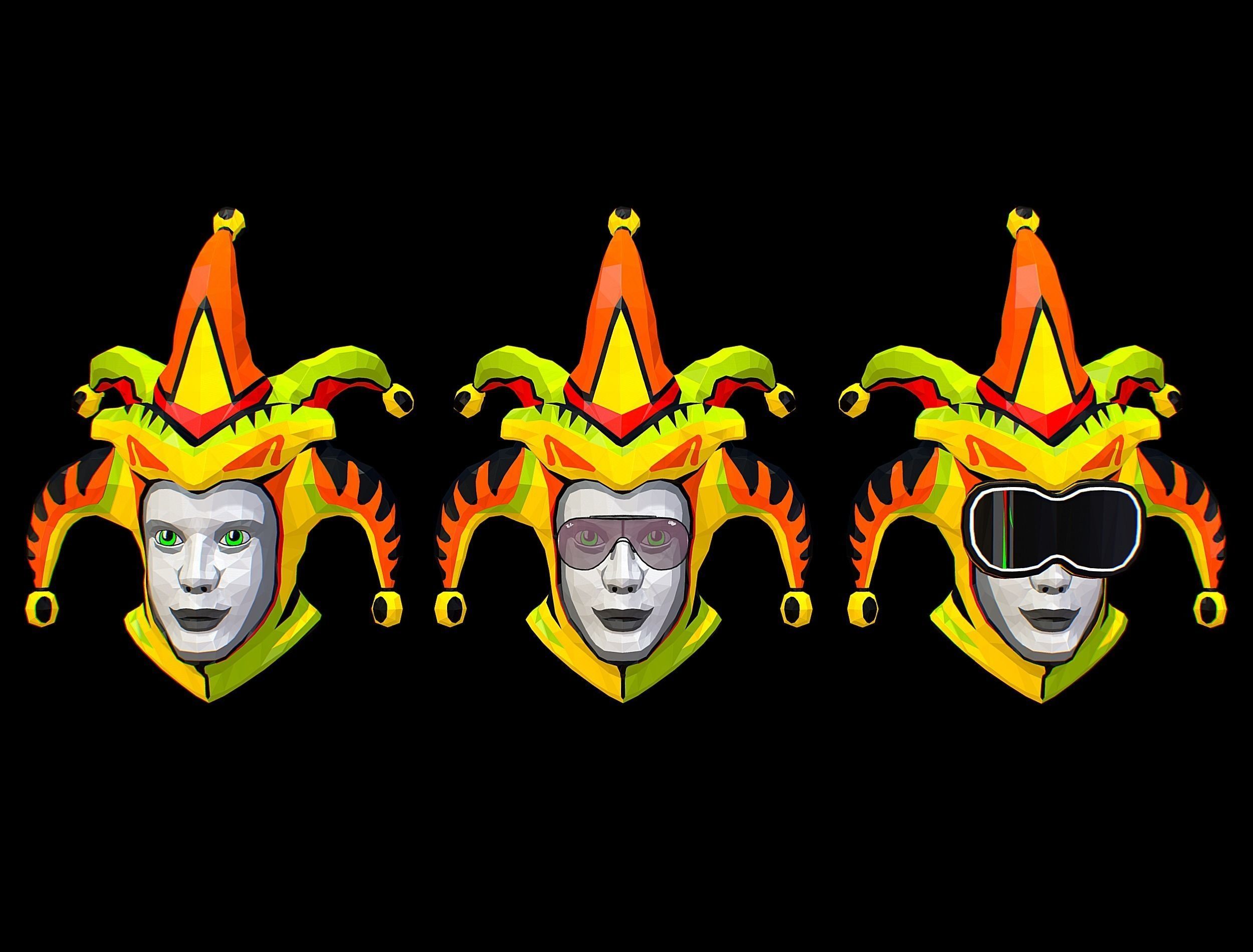 Stylized 3D Joker Clown Mask Jester Low-poly 3D model_1