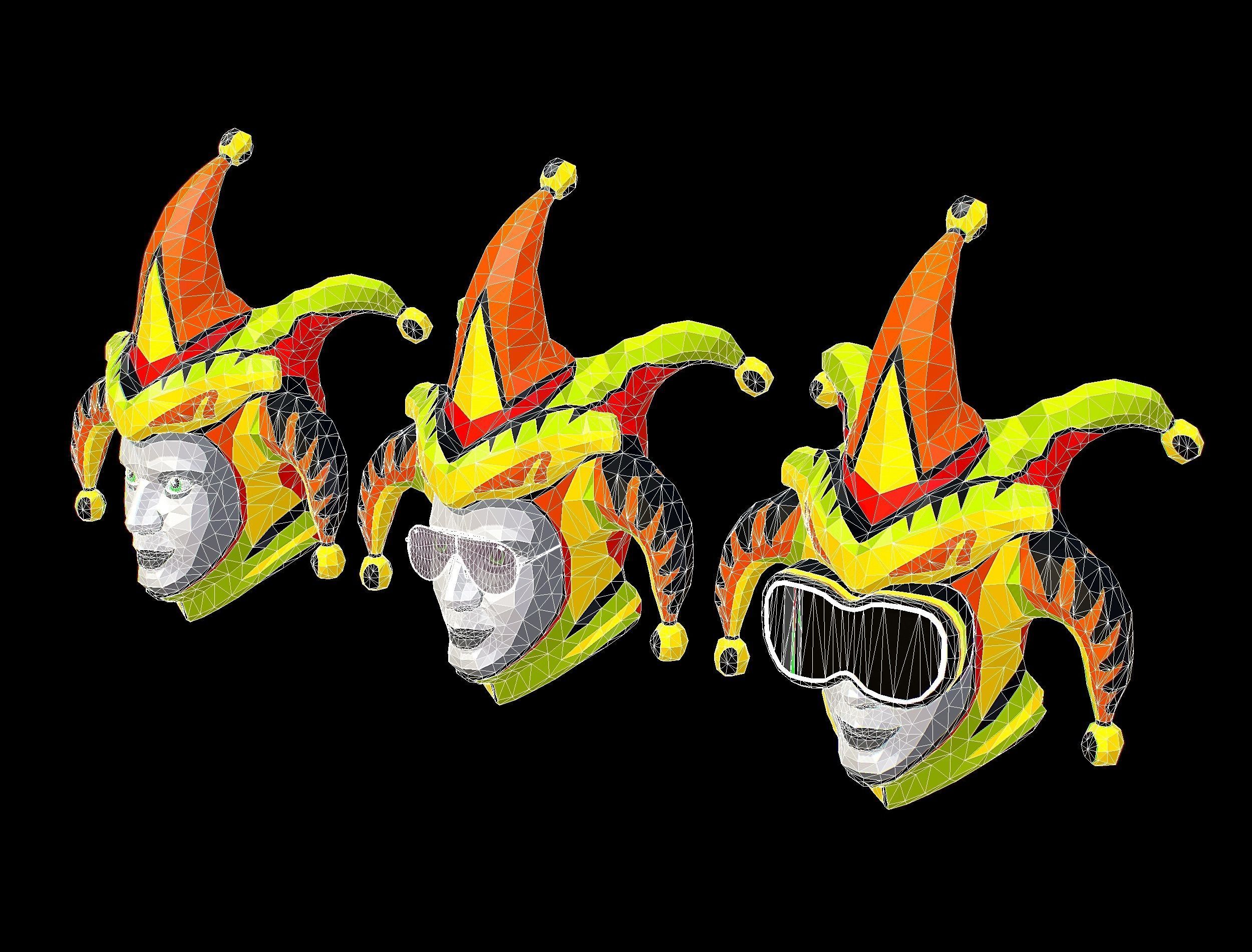 Stylized 3D Joker Clown Mask Jester Low-poly 3D model_26