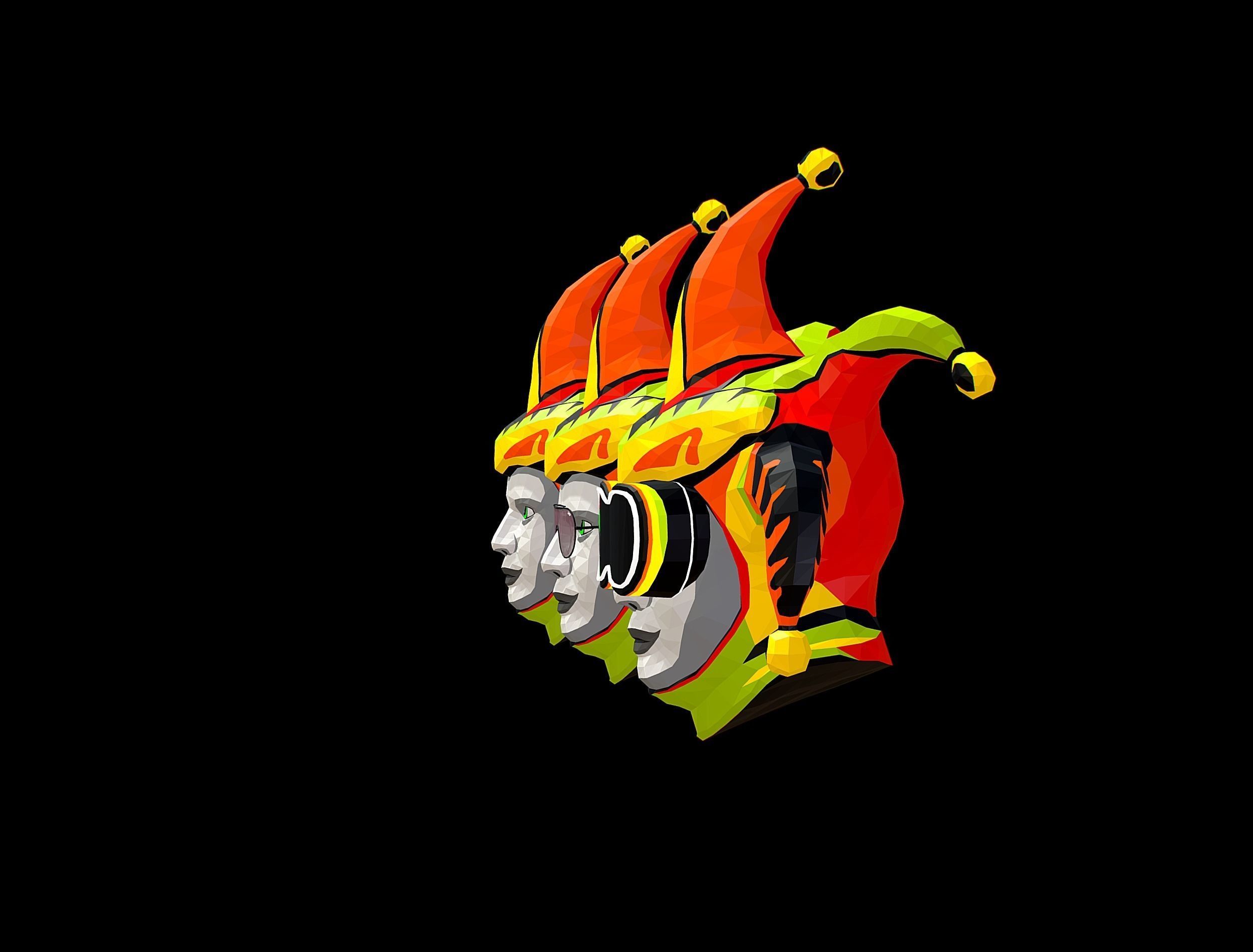 Stylized 3D Joker Clown Mask Jester Low-poly 3D model_15