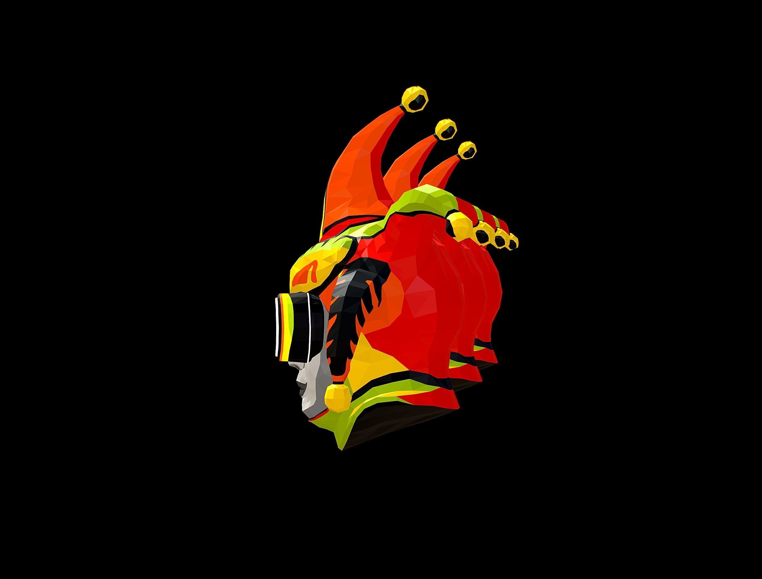 Stylized 3D Joker Clown Mask Jester Low-poly 3D model_14