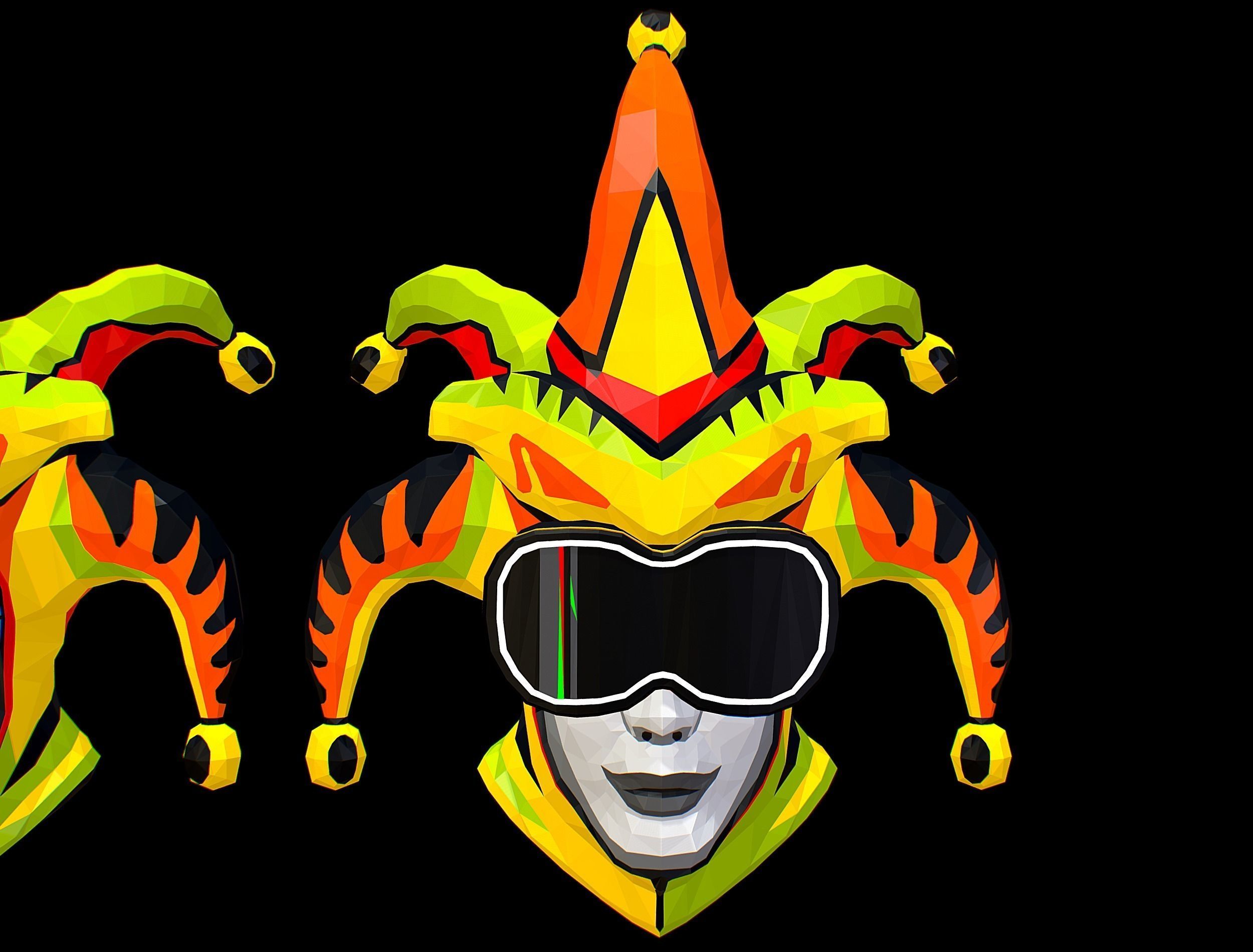 Stylized 3D Joker Clown Mask Jester Low-poly 3D model_19
