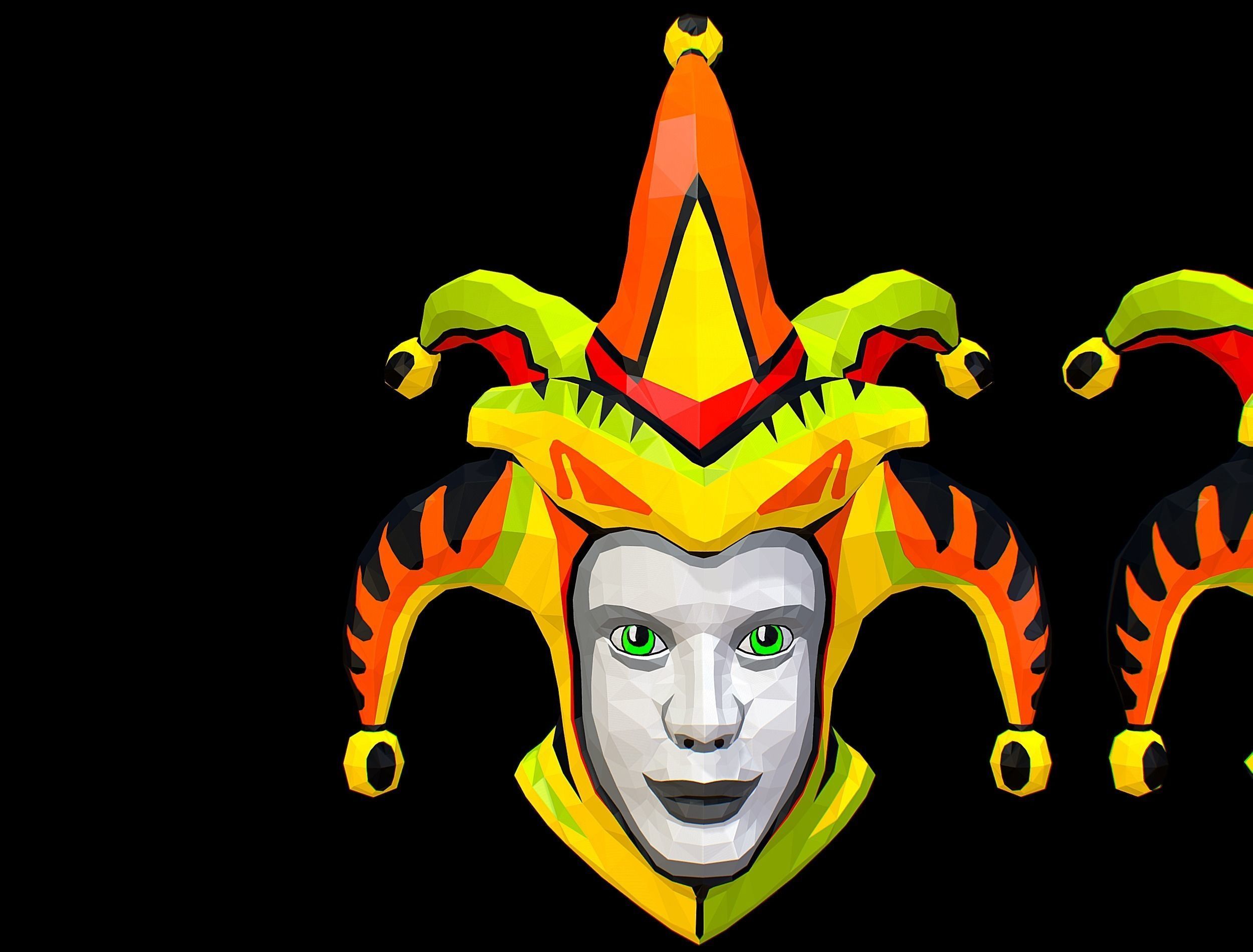 Stylized 3D Joker Clown Mask Jester Low-poly 3D model_17
