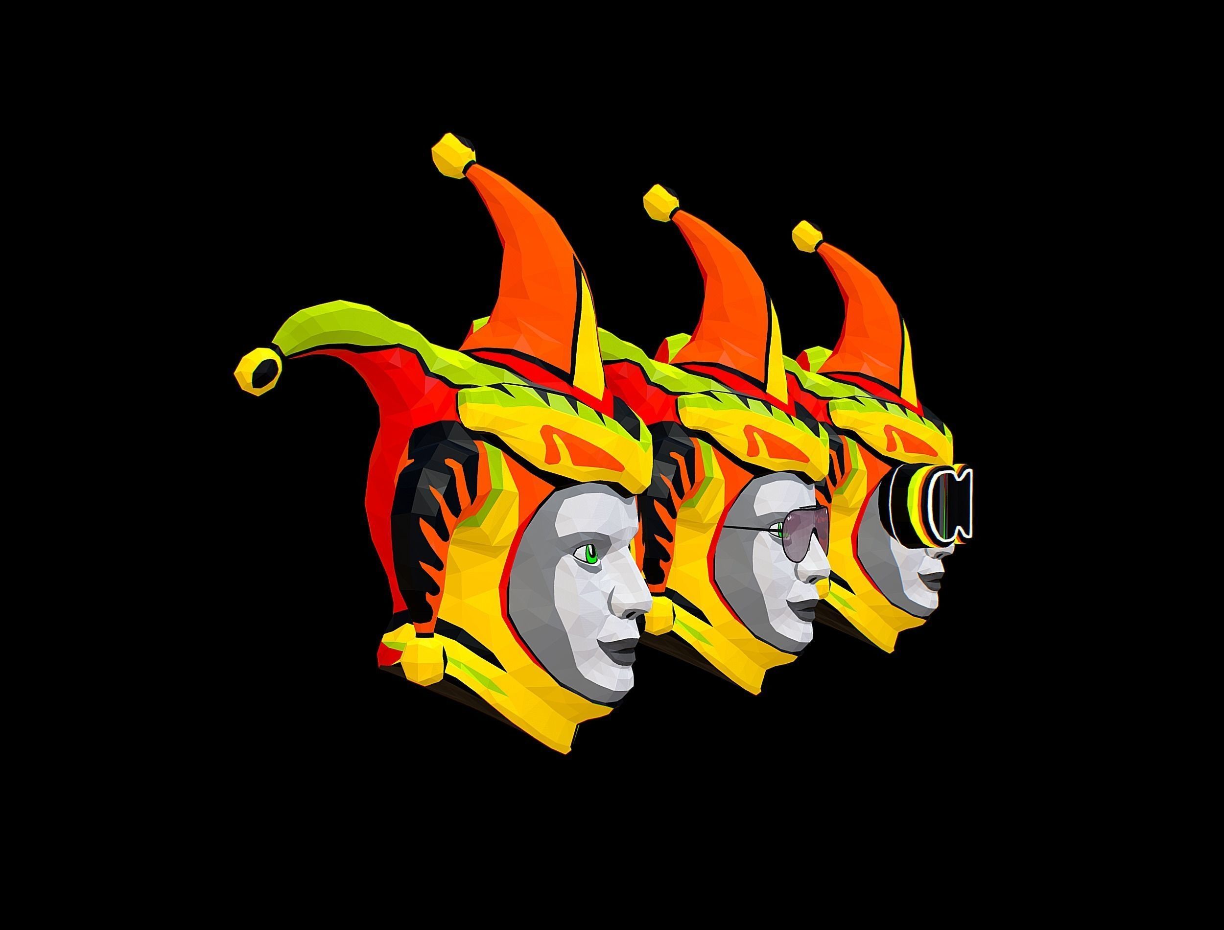 Stylized 3D Joker Clown Mask Jester Low-poly 3D model_4