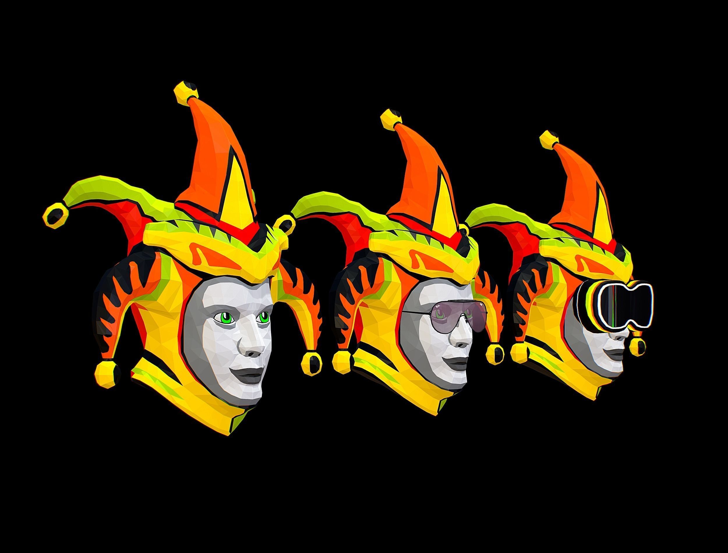 Stylized 3D Joker Clown Mask Jester Low-poly 3D model_3