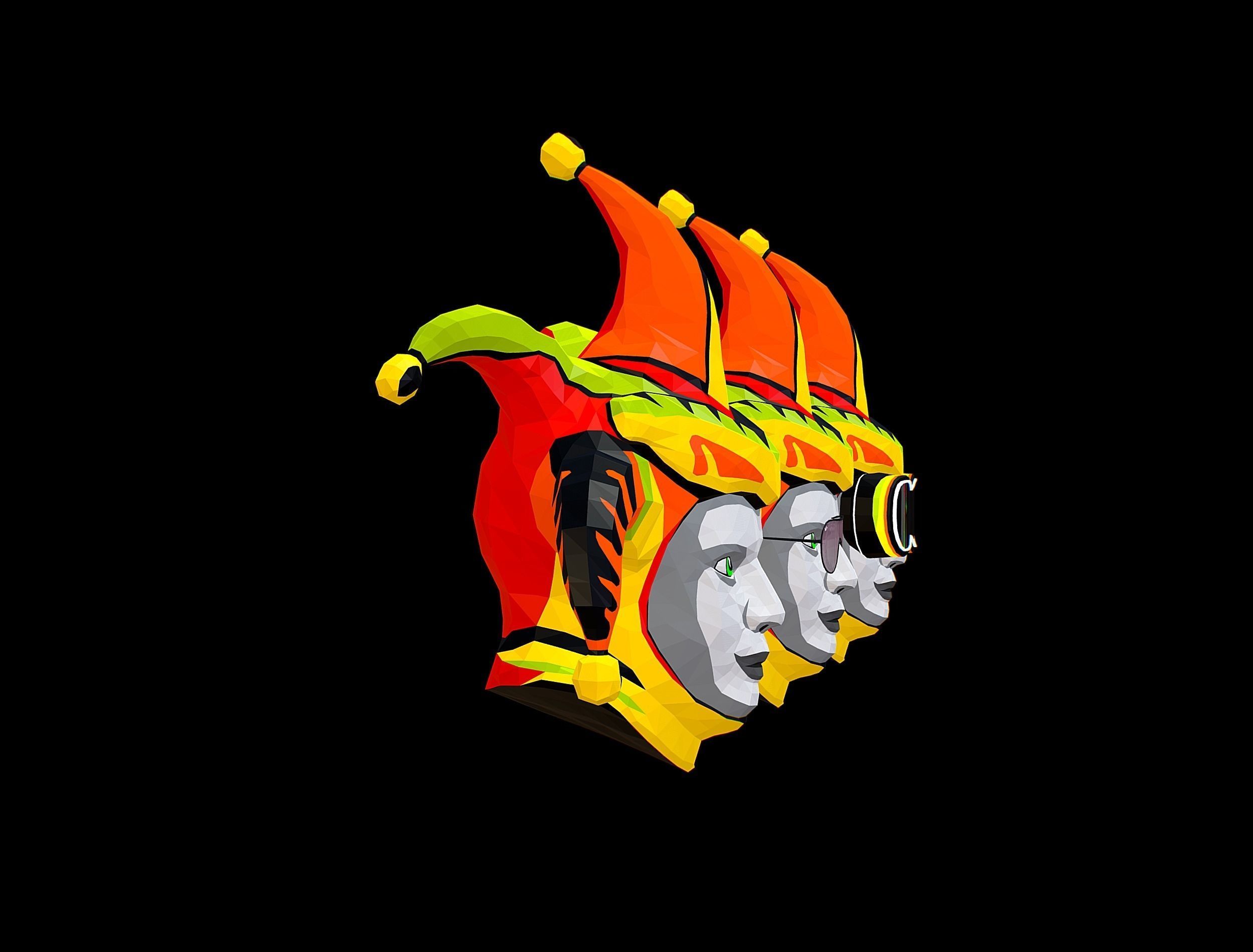 Stylized 3D Joker Clown Mask Jester Low-poly 3D model_5