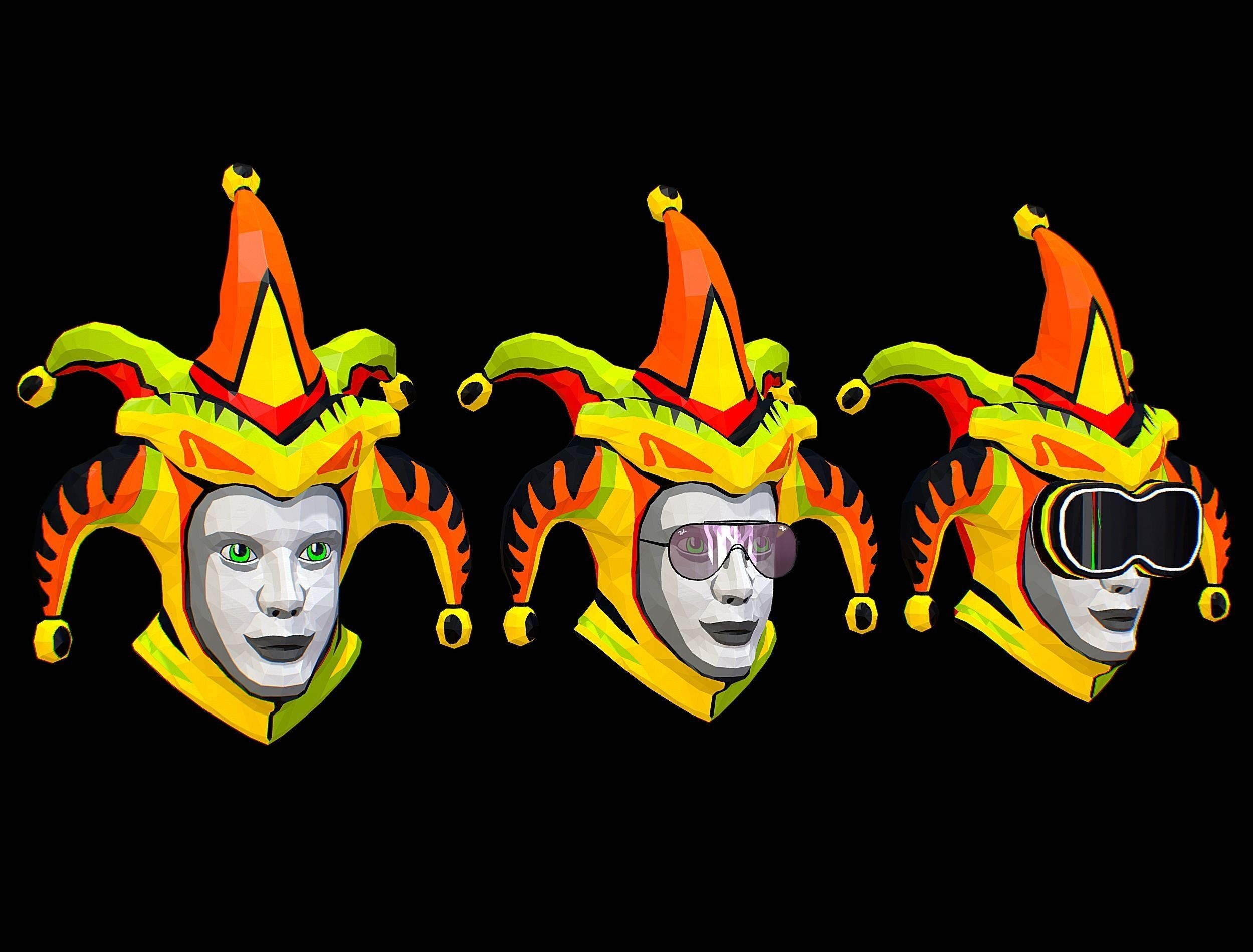 Stylized 3D Joker Clown Mask Jester Low-poly 3D model_2