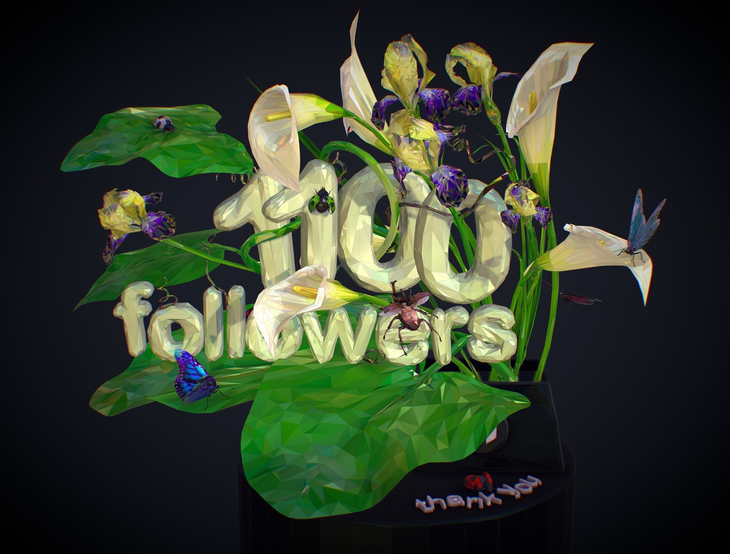 Text 1100 Bouquet Followers On Cgtrader Low-poly 3D model_16
