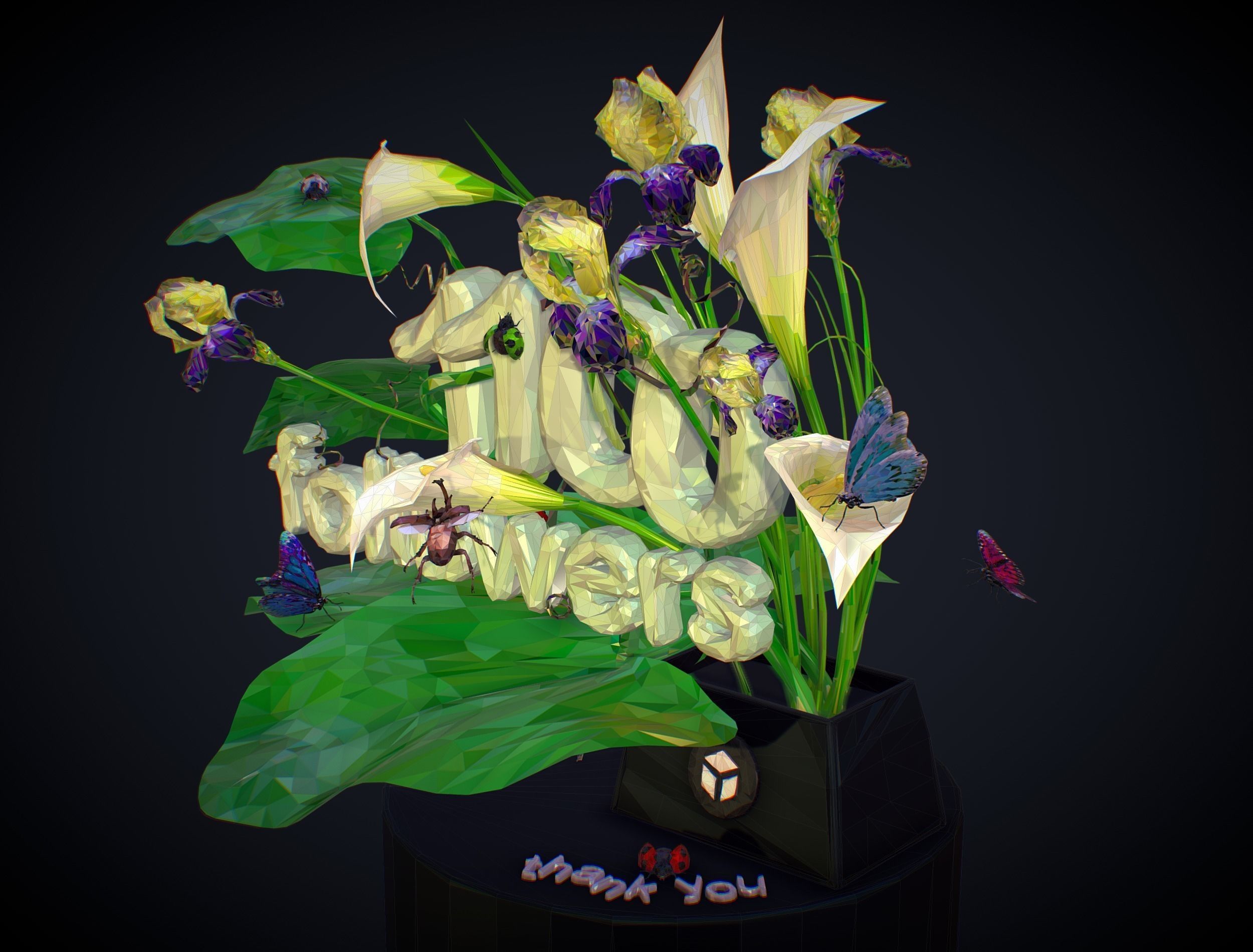 Text 1100 Bouquet Followers On Cgtrader Low-poly 3D model_15