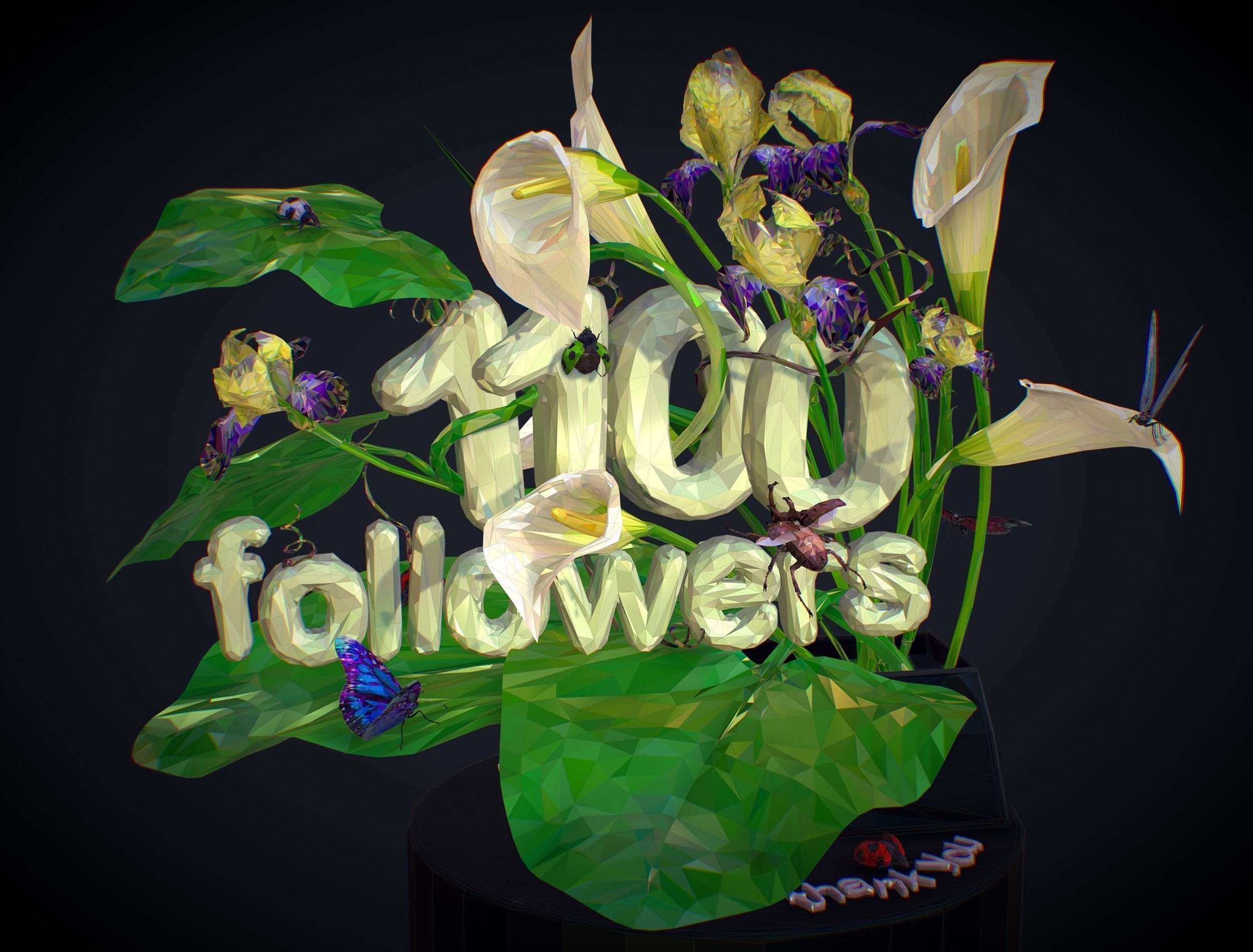 Text 1100 Bouquet Followers On Cgtrader Low-poly 3D model_1
