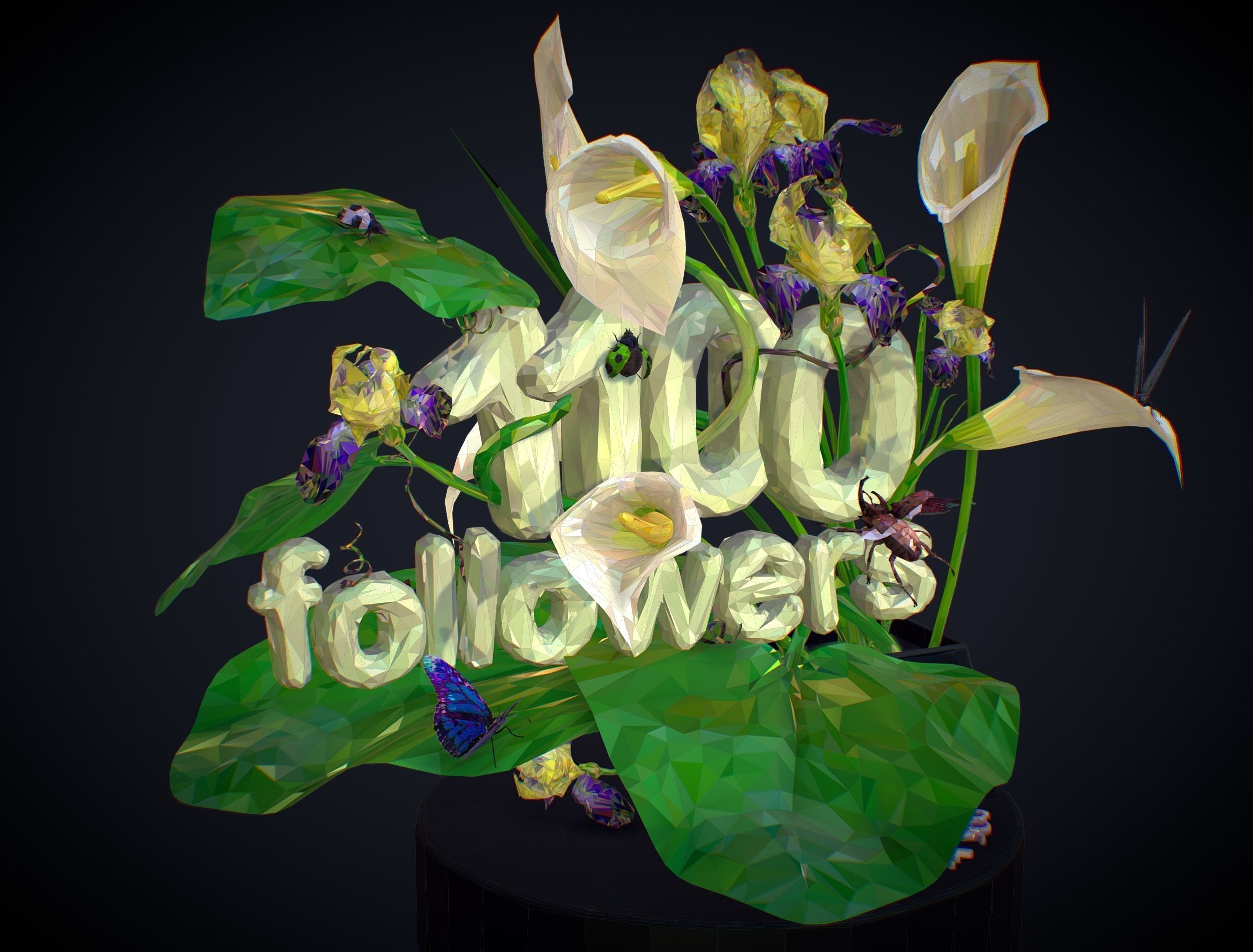 Text 1100 Bouquet Followers On Cgtrader Low-poly 3D model_2