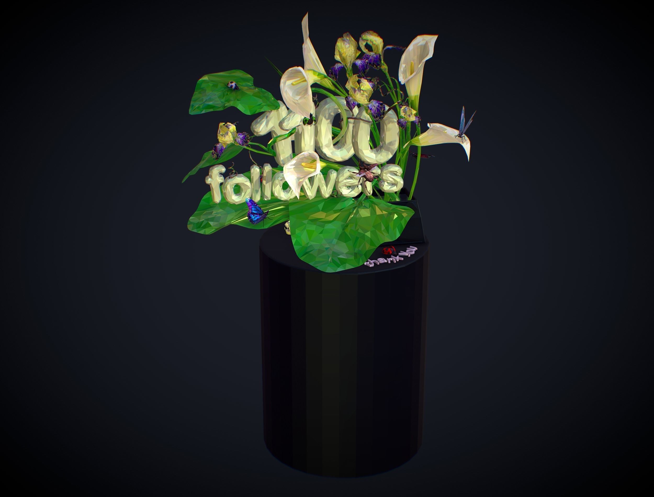 Text 1100 Bouquet Followers On Cgtrader Low-poly 3D model_17