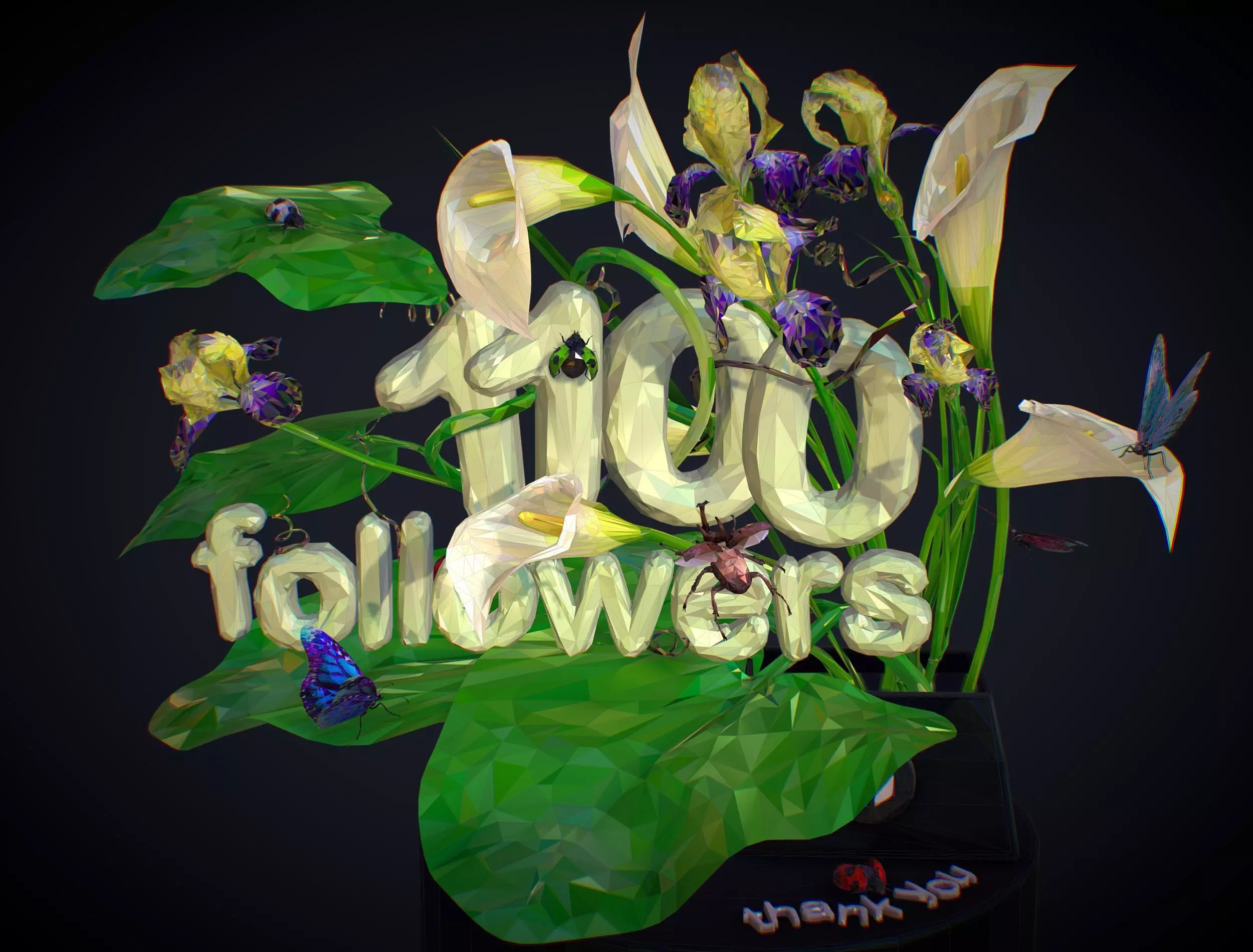 Text 1100 Bouquet Followers On Cgtrader Low-poly 3D model_0