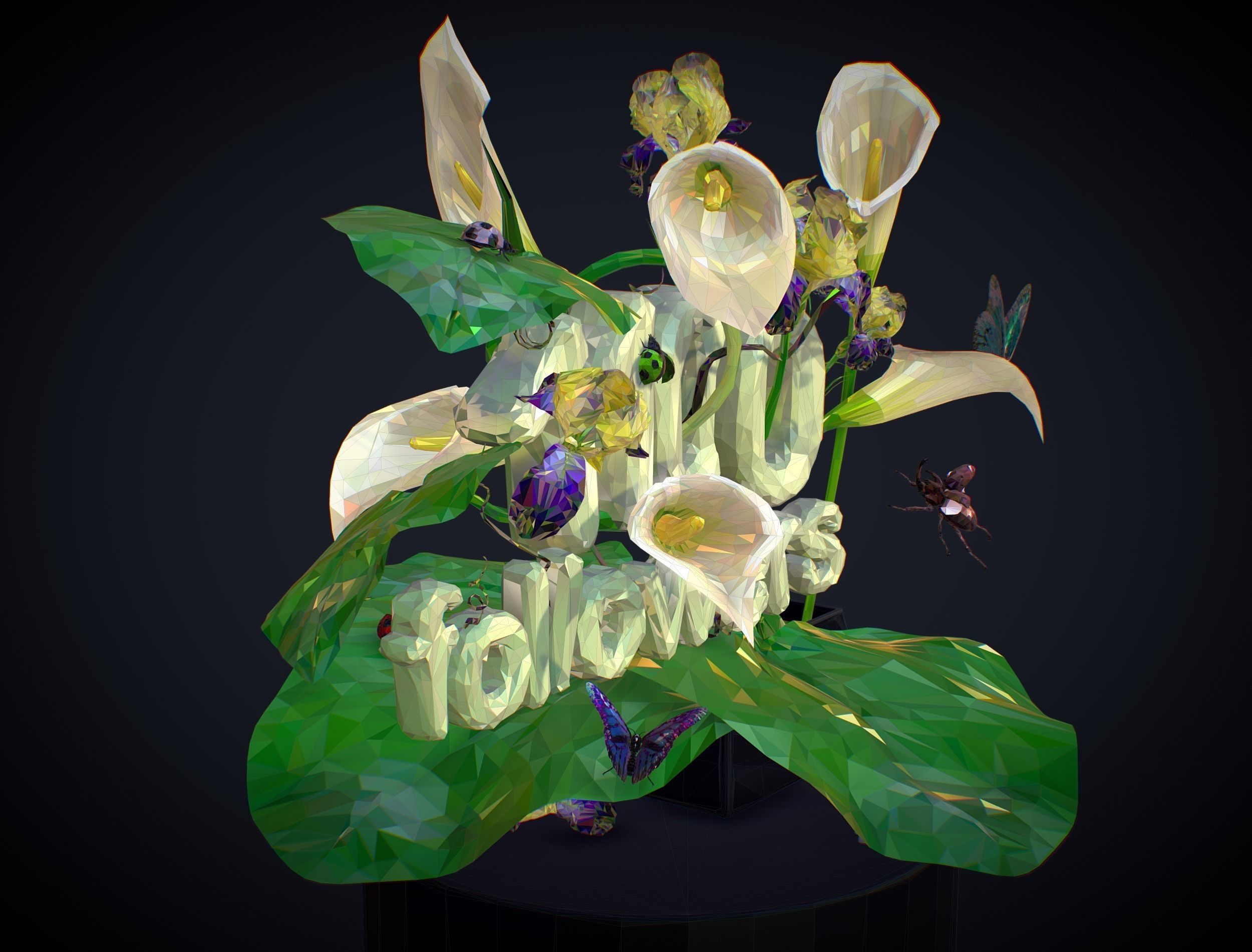 Text 1100 Bouquet Followers On Cgtrader Low-poly 3D model_4