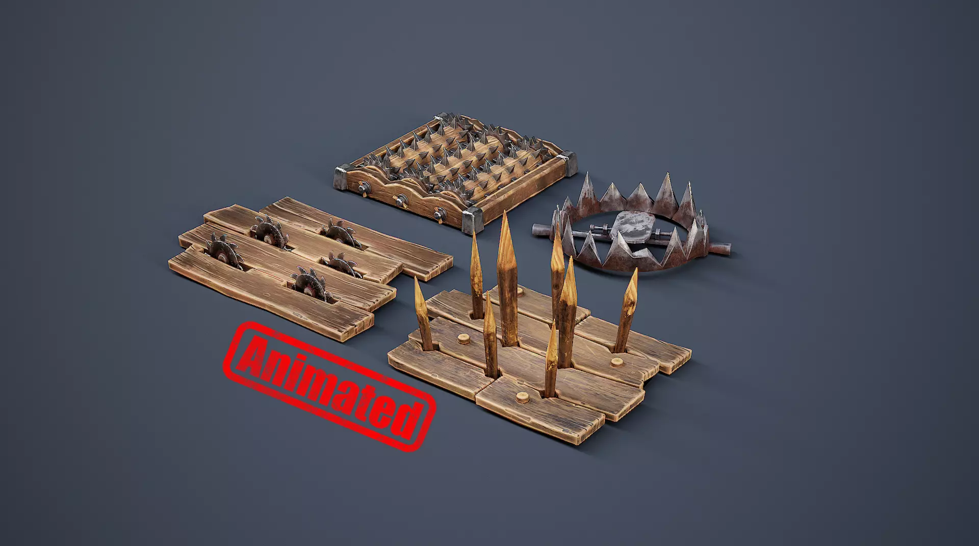 Realistic animated traps Low-poly 3D model_0