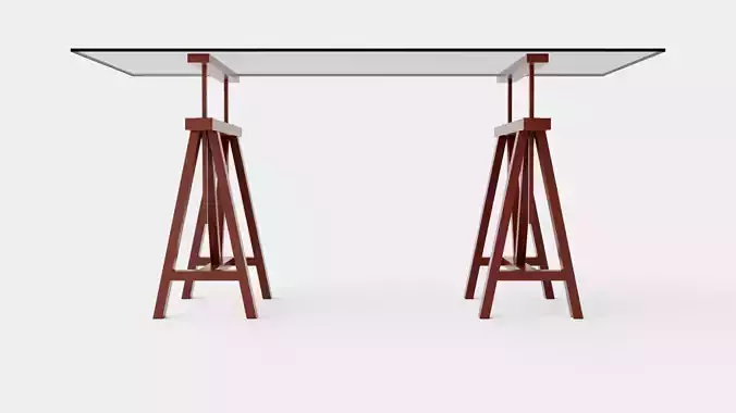 Trestle desk rich brown small