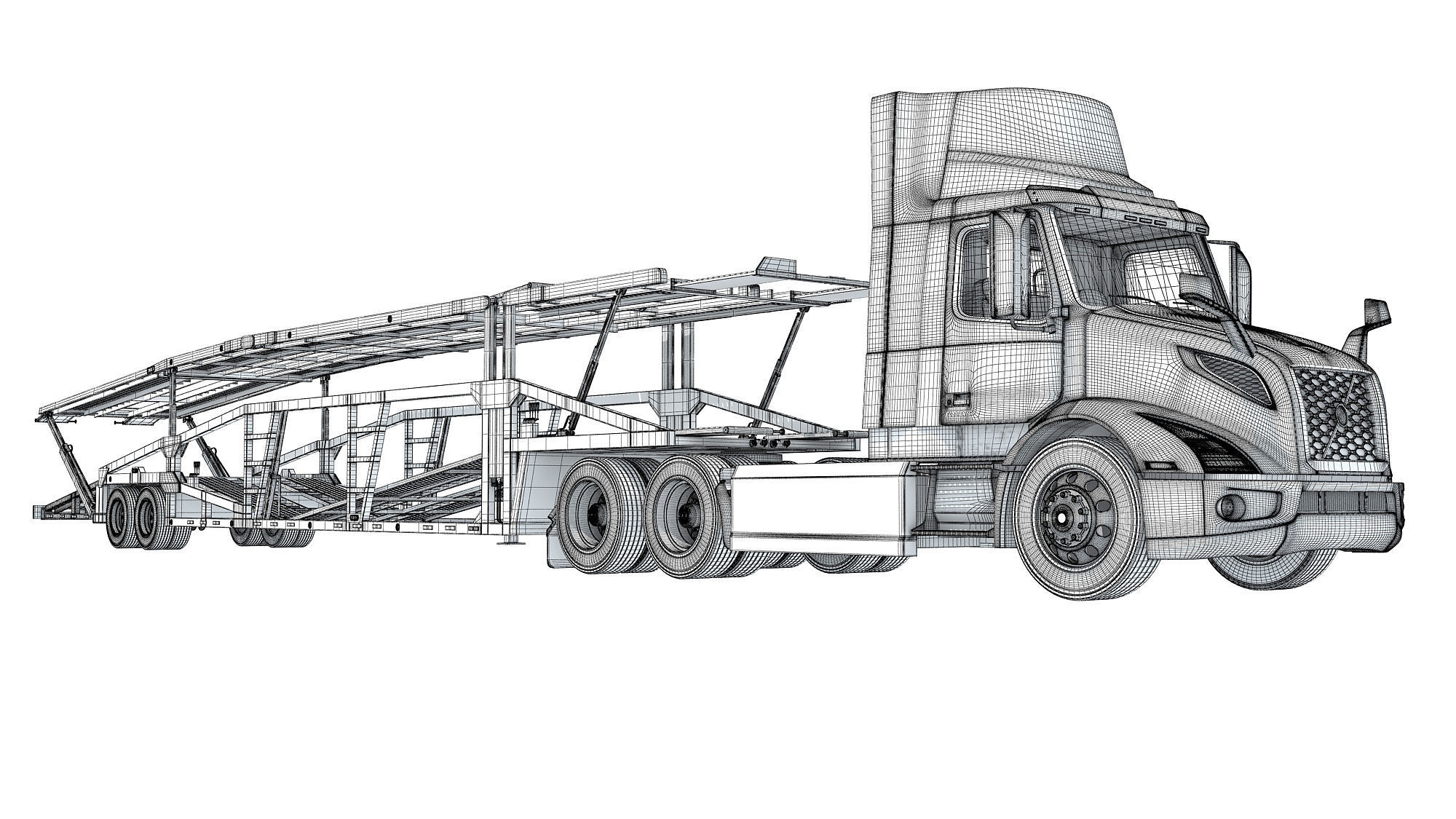 Car Carrier Semi Truck Trailer 3D model_19