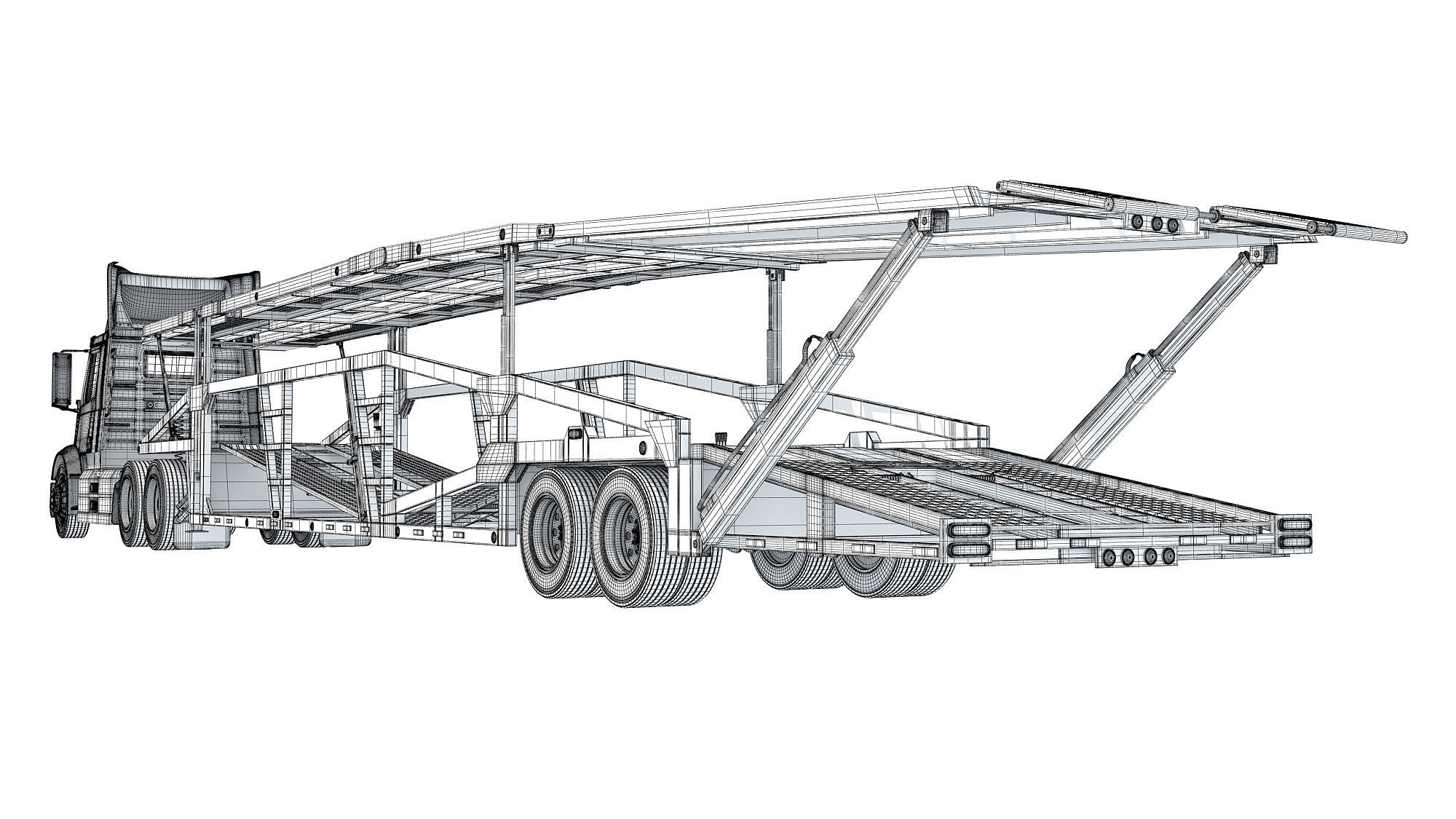 Car Carrier Semi Truck Trailer 3D model_17
