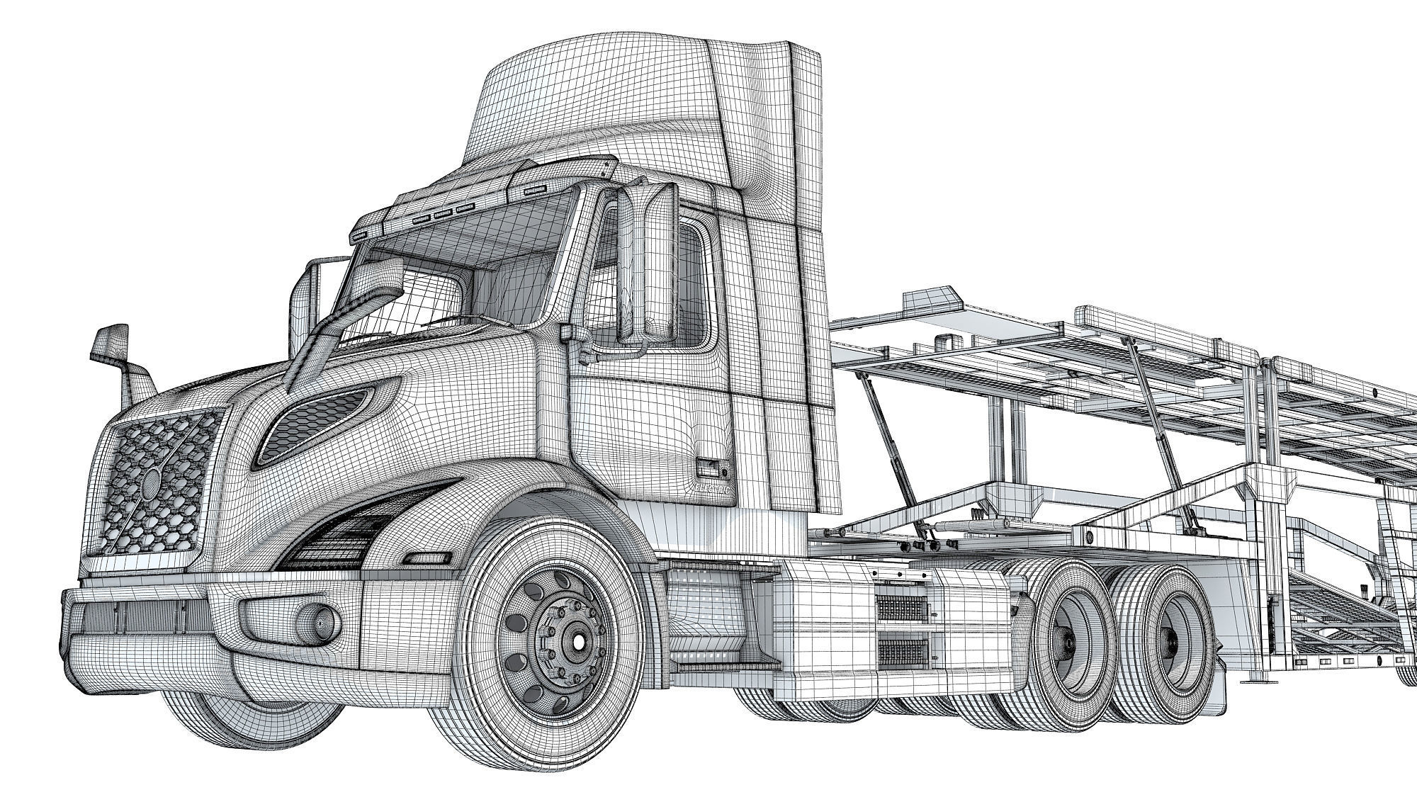 Car Carrier Semi Truck Trailer 3D model_20