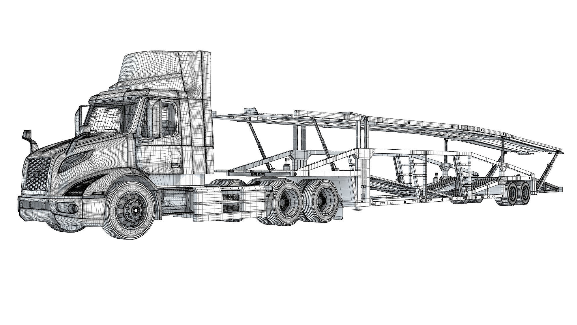 Car Carrier Semi Truck Trailer 3D model_16