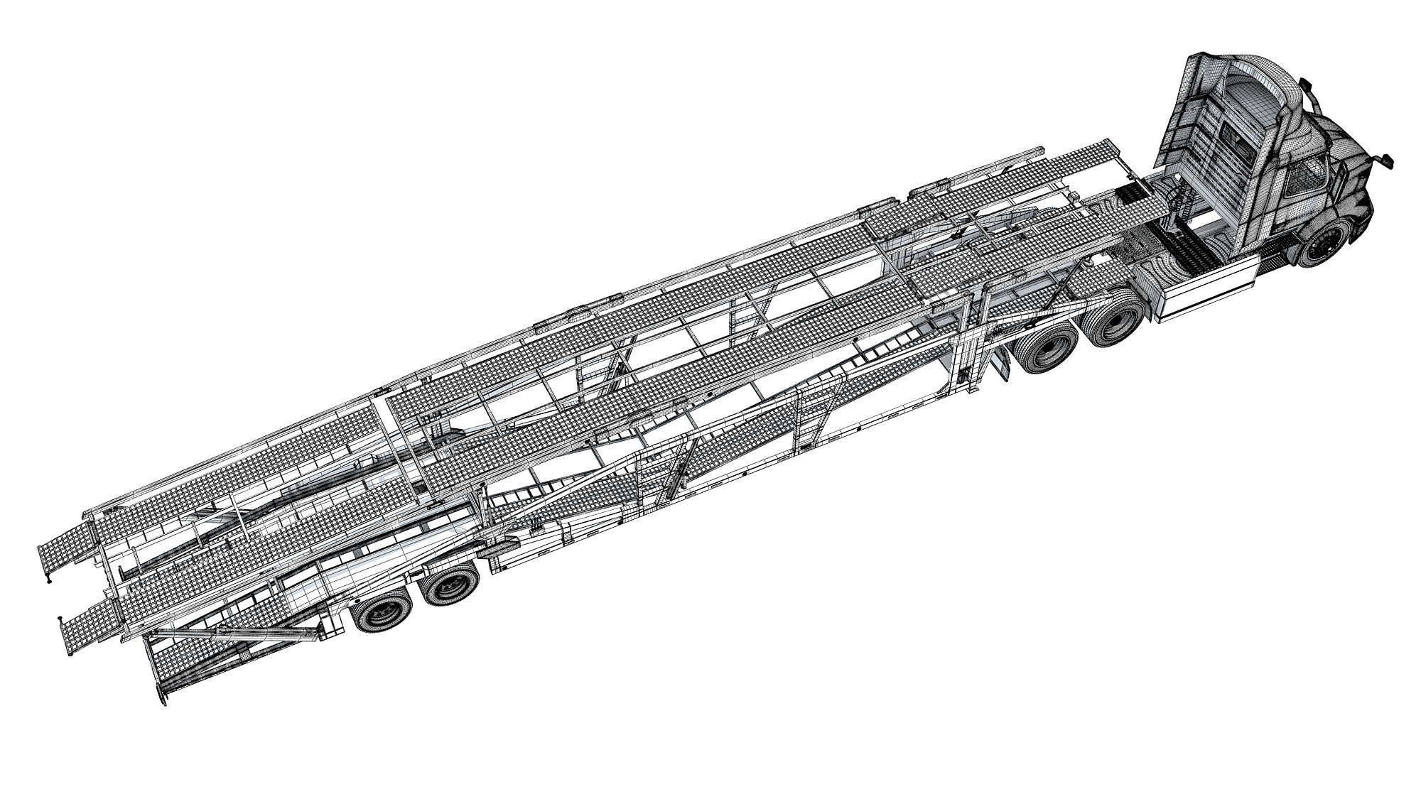 Car Carrier Semi Truck Trailer 3D model_18