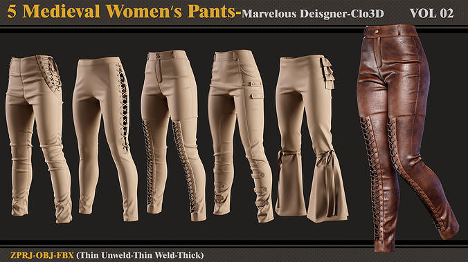 5 Medieval Womens Pants-MD-Clo3D-ZPRJ-FBX-OBJ 3D model