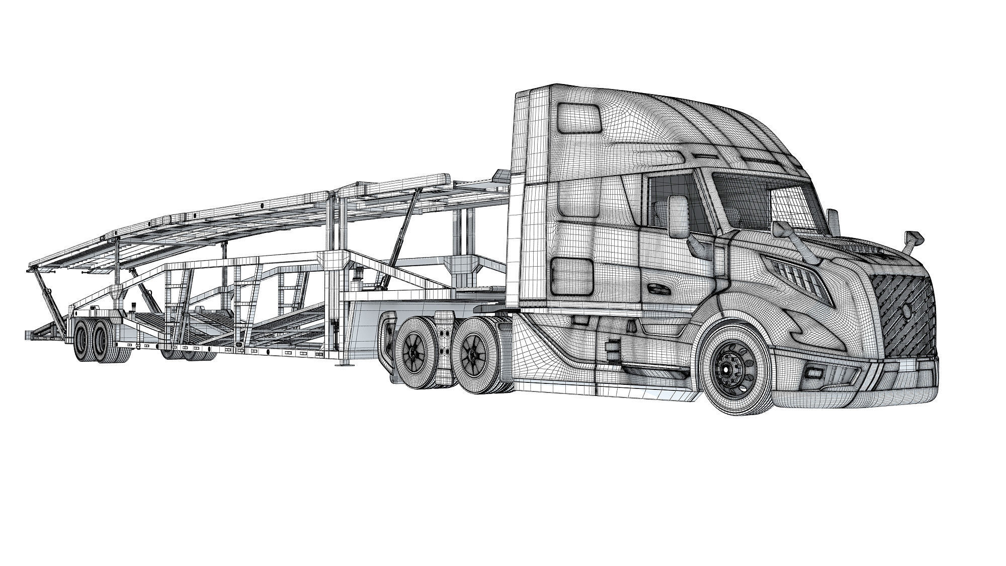 Car Transporter Semi Truck 3D model_19