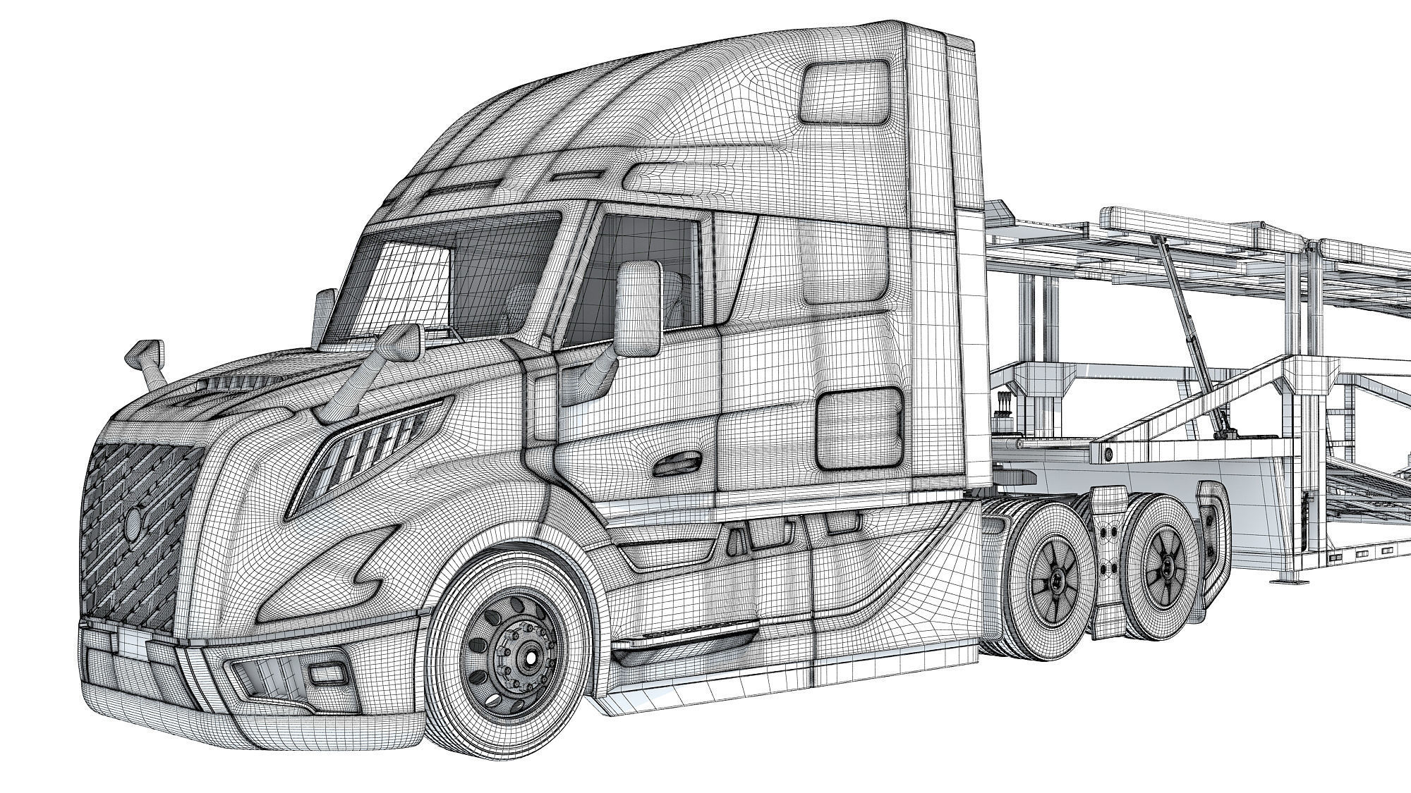 Car Transporter Semi Truck 3D model_20