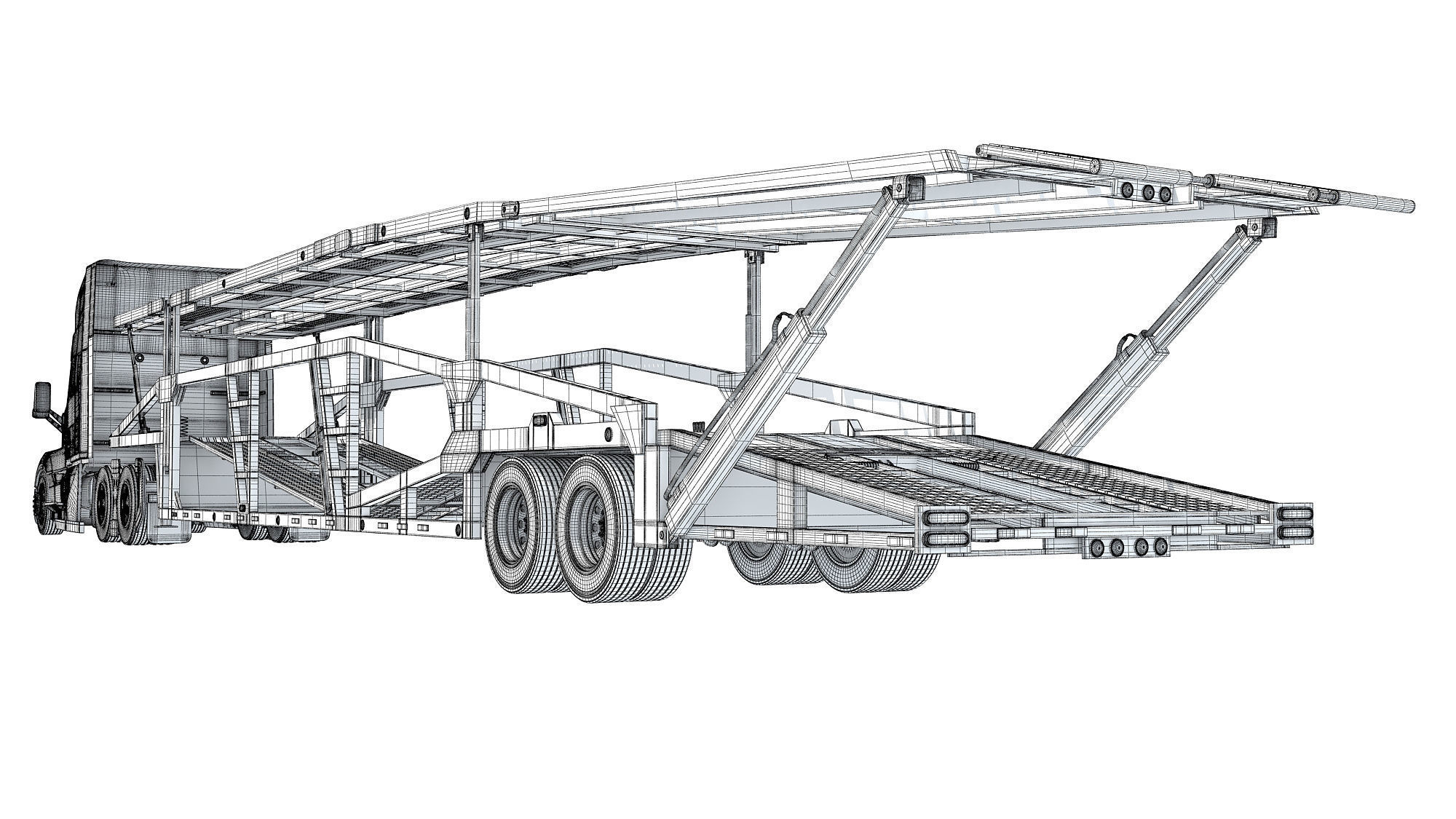 Car Transporter Semi Truck 3D model_17