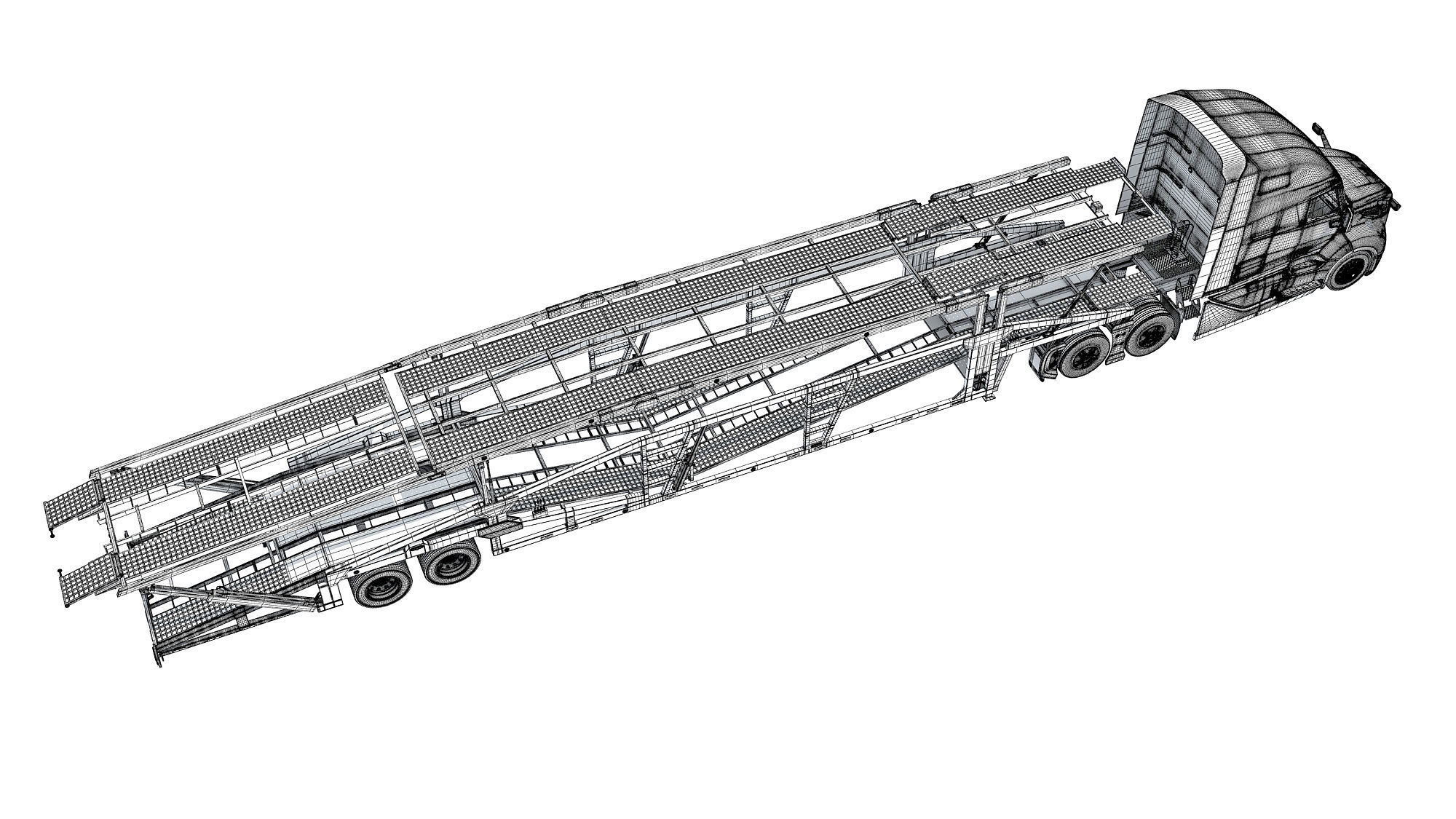 Car Transporter Semi Truck 3D model_18