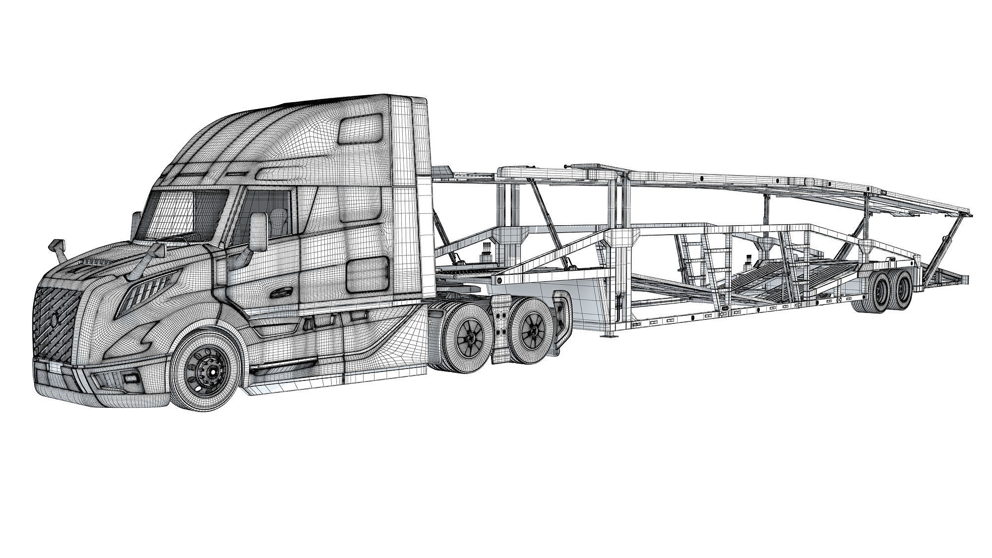 Car Transporter Semi Truck 3D model_16