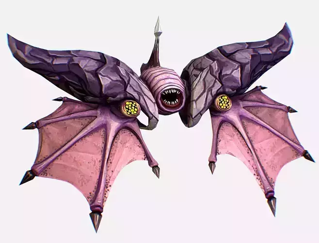 Flying Toothy Monster with Rterodactyl Wings Low-poly 3D model