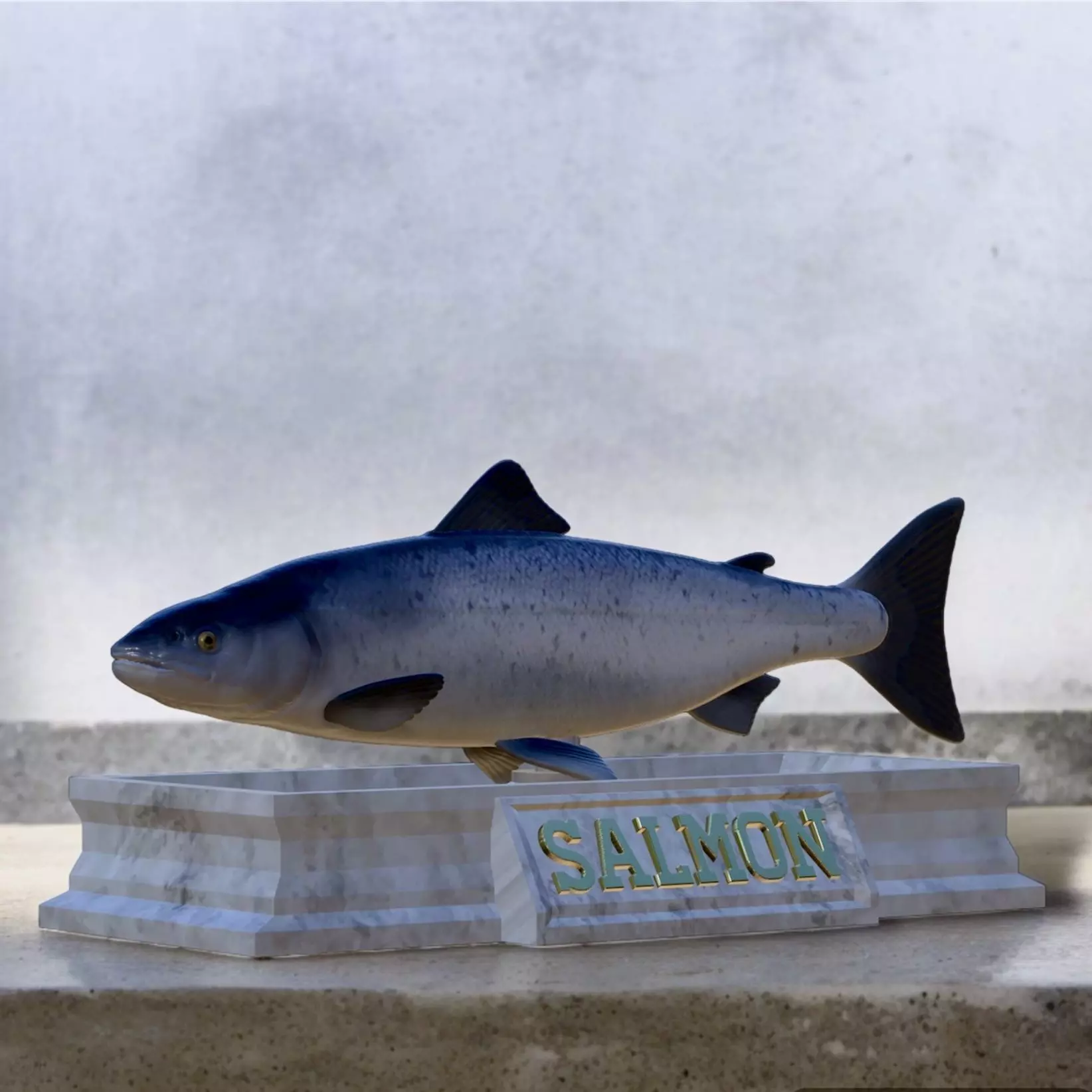 Atlantic salmon fish statue detailed texture  3D print model_0
