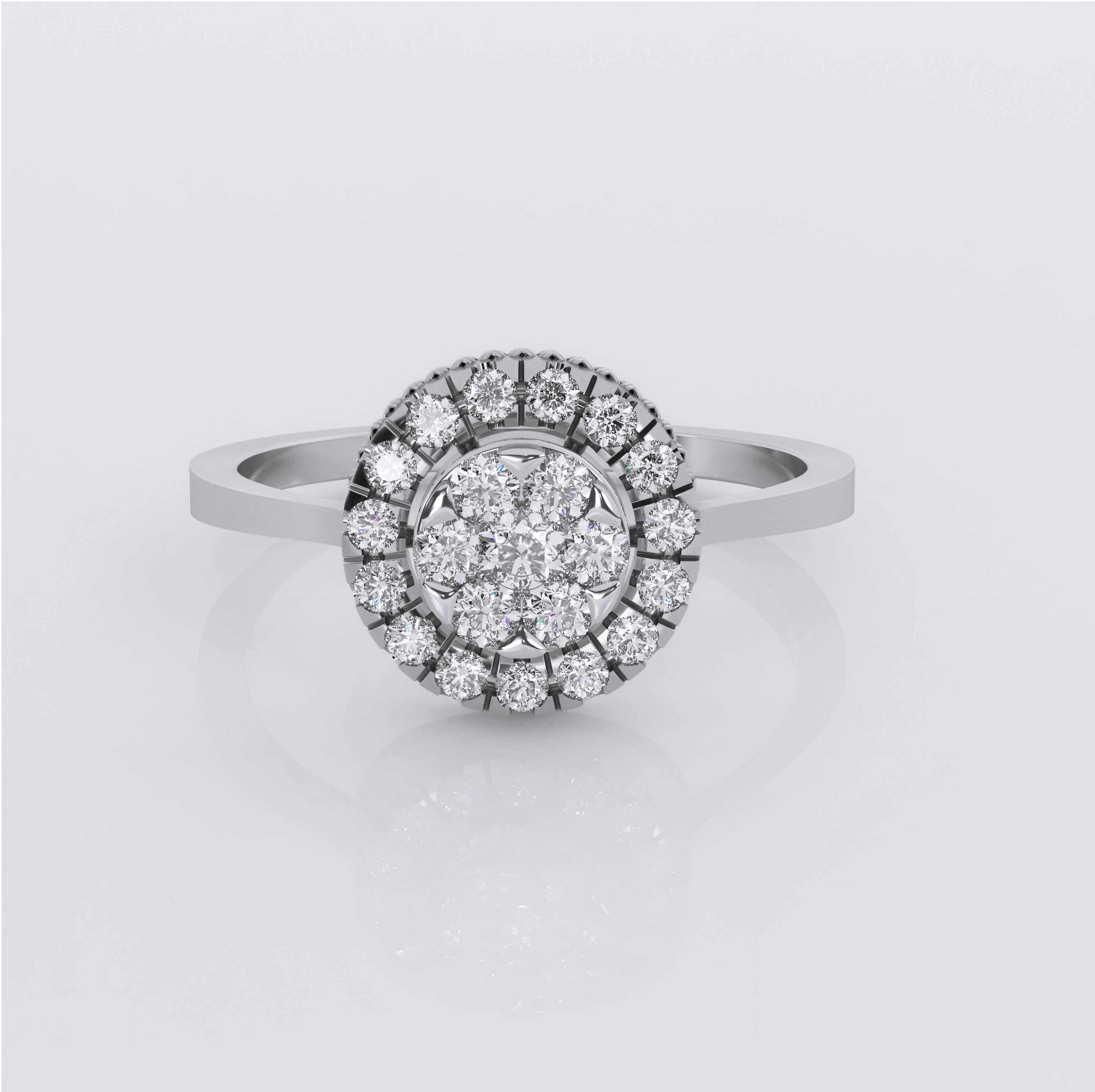 Halo Solitaire Diamond Ring 3dm stl obj renders details 3D print model_2